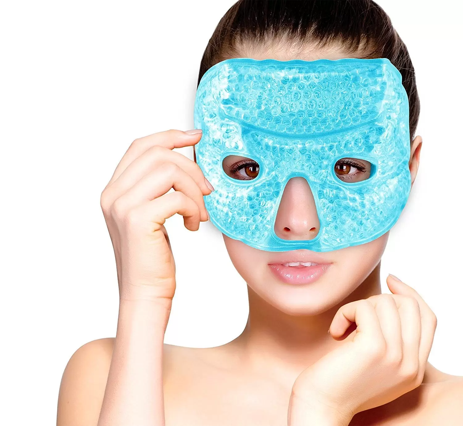 Hot and Cold Therapy Gel Bead Facial Eye Mask by FOMI Care Ice Mask for Migraine Headache. Stress Relief Reduces Eyes Puffiness. Dark Circles Fabric Back Freezable. Microwavable Blue