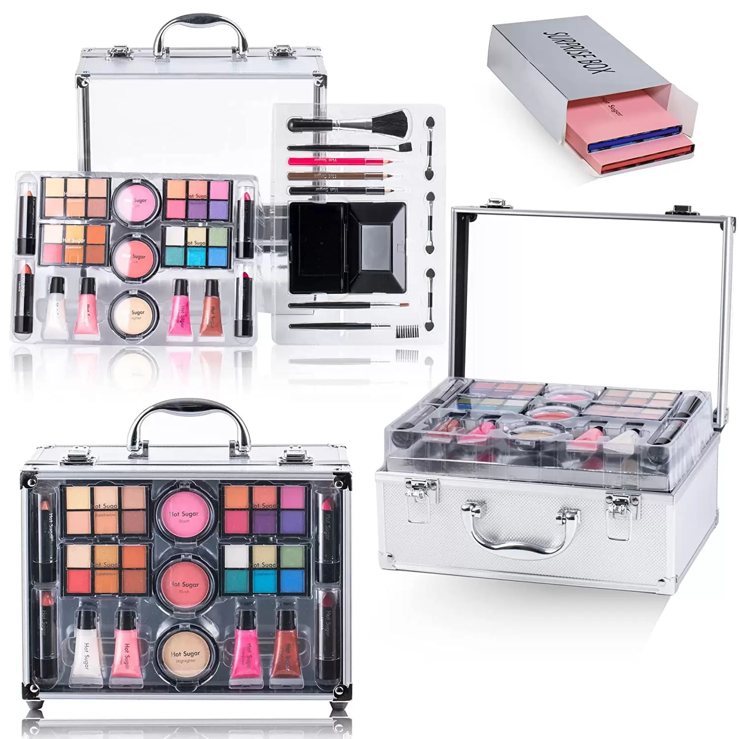 Hot Sugar Makeup Kit for Teen Girls. All in One Beginner Makeup Set for Women. Cosmetic Gift Set for Birthday and Christmas (Clear)