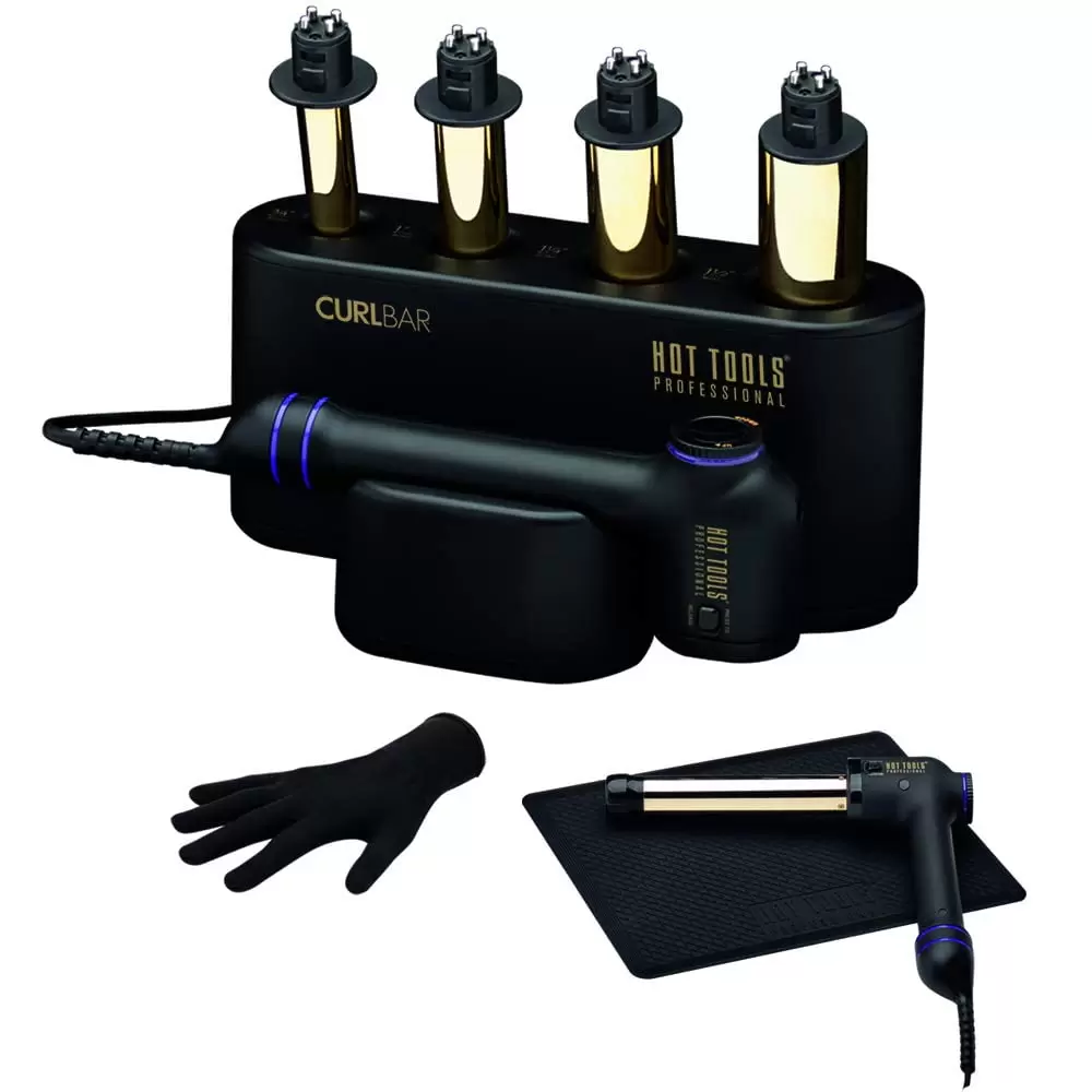 Hot Tools Professional Curl-Bar Travel Size 1.5 24K Gold Plated Spring Curling Iron. Black