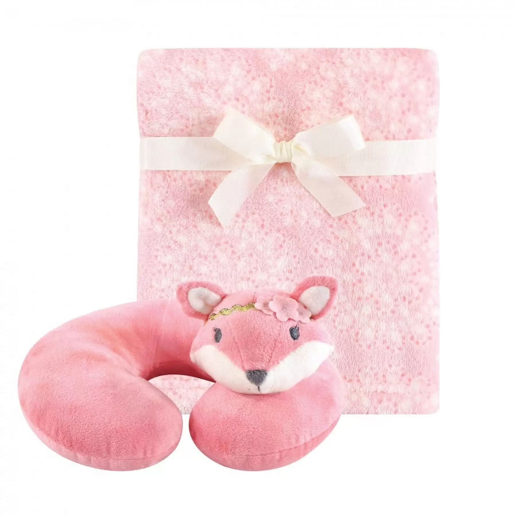 Hudson Baby Infant Girl Neck Pillow and Plush Blanket Set. Miss Fox. One Size