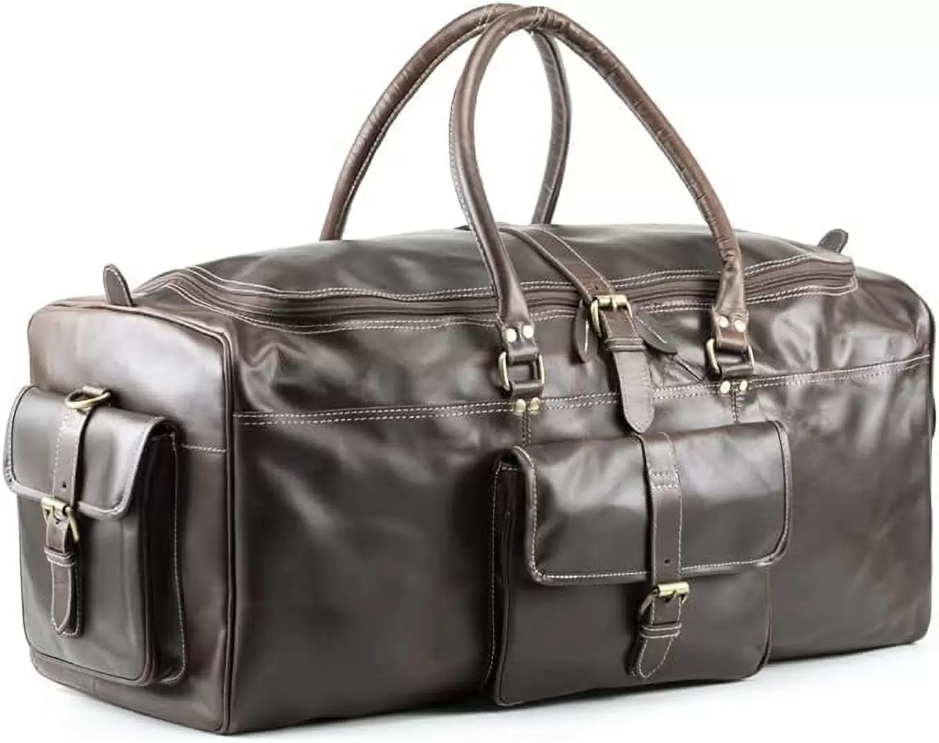 Hulsh Buffalo Leather Duffle Bag for Men 24 inches Top Grain Leather Travel Bag Overnight Weekender Holdall Bag Vintage Classic Style Sports Gym Bag