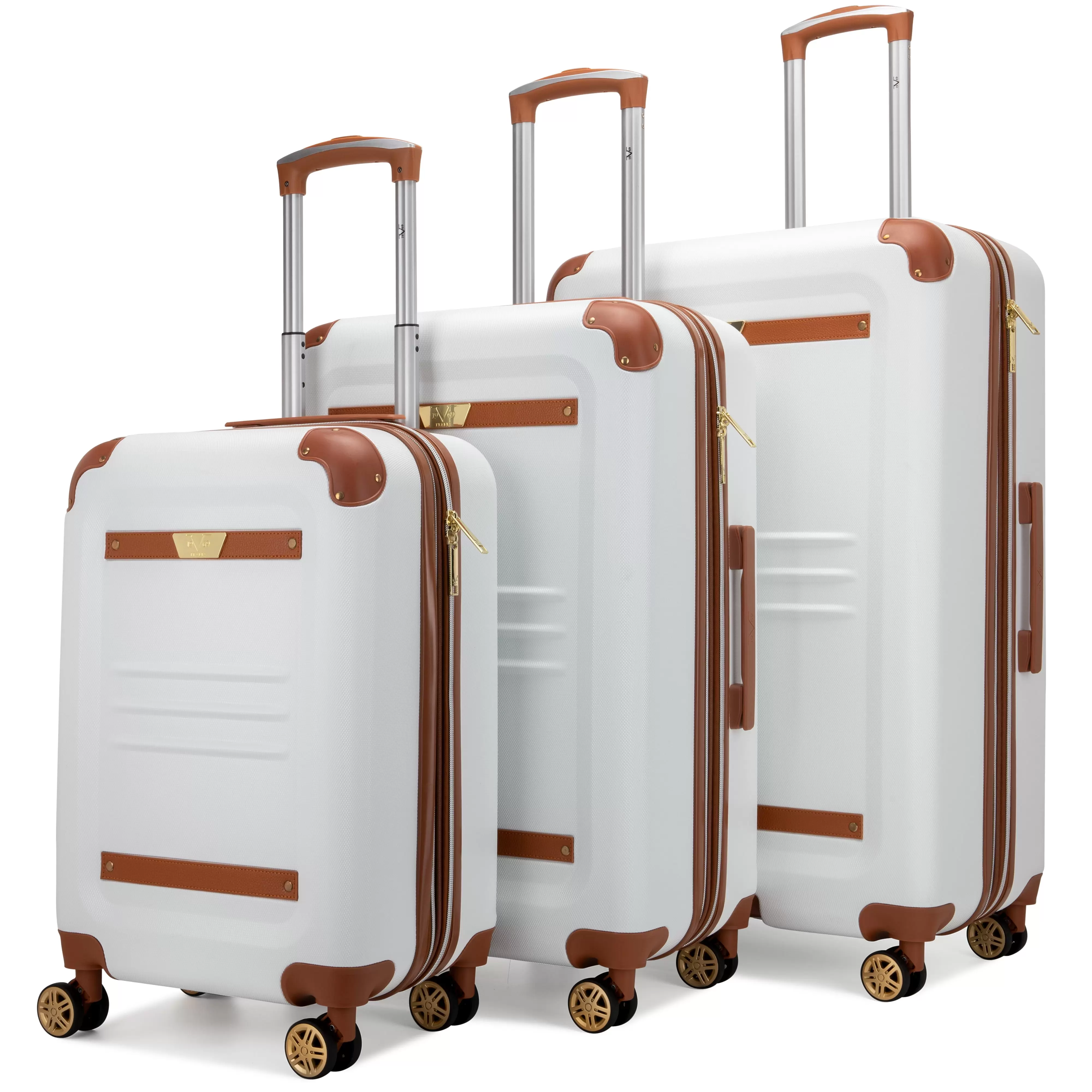 ITALIA Vintage 3 Piece Expandable Spinner Luggage Set (White)