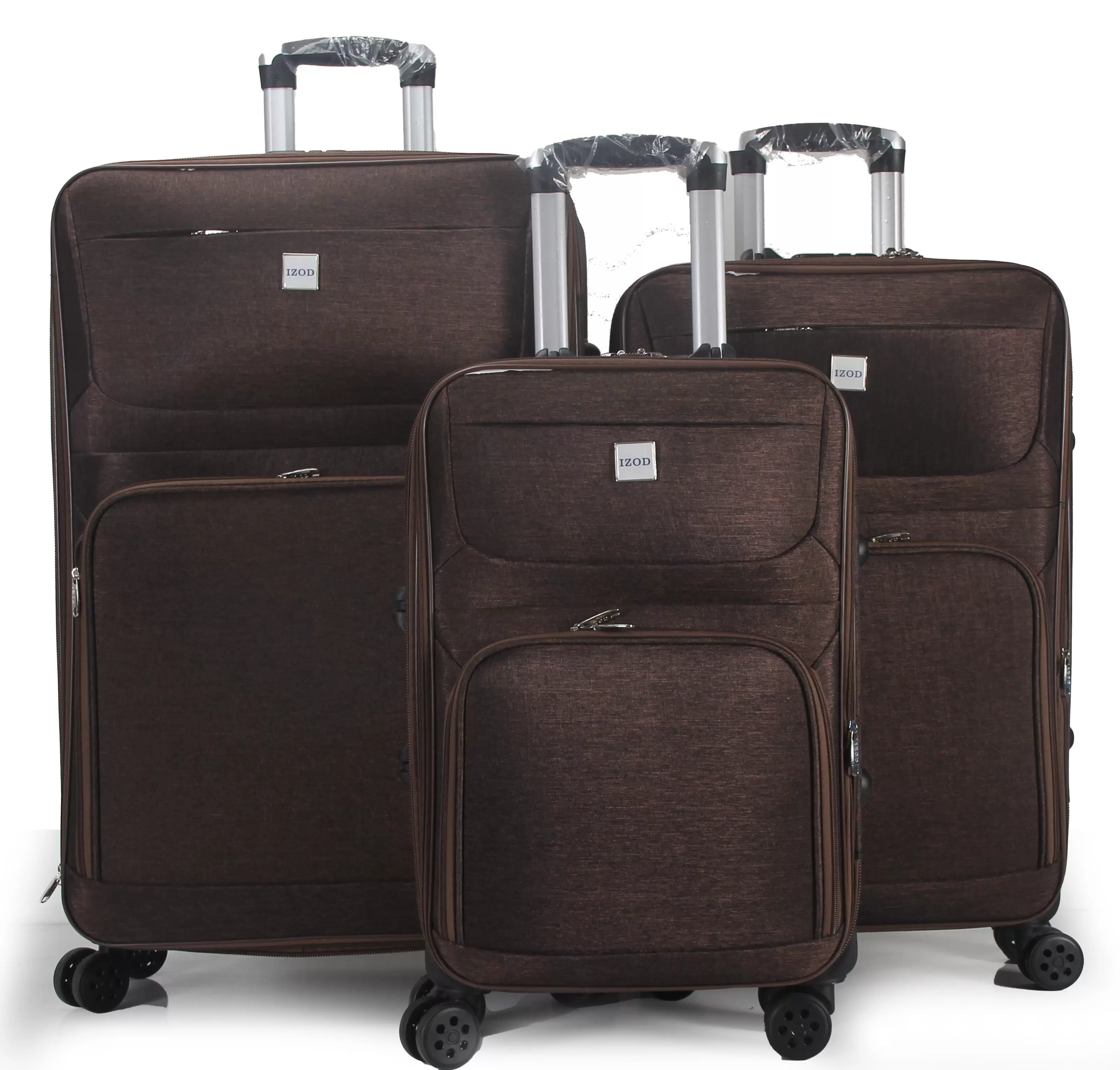 IZOD Zane Soft Shell Lightweight Expandable 360 Dual Spinning Wheels Combo Lock 28. 24. 20 3 Piece Luggage Set / Brown