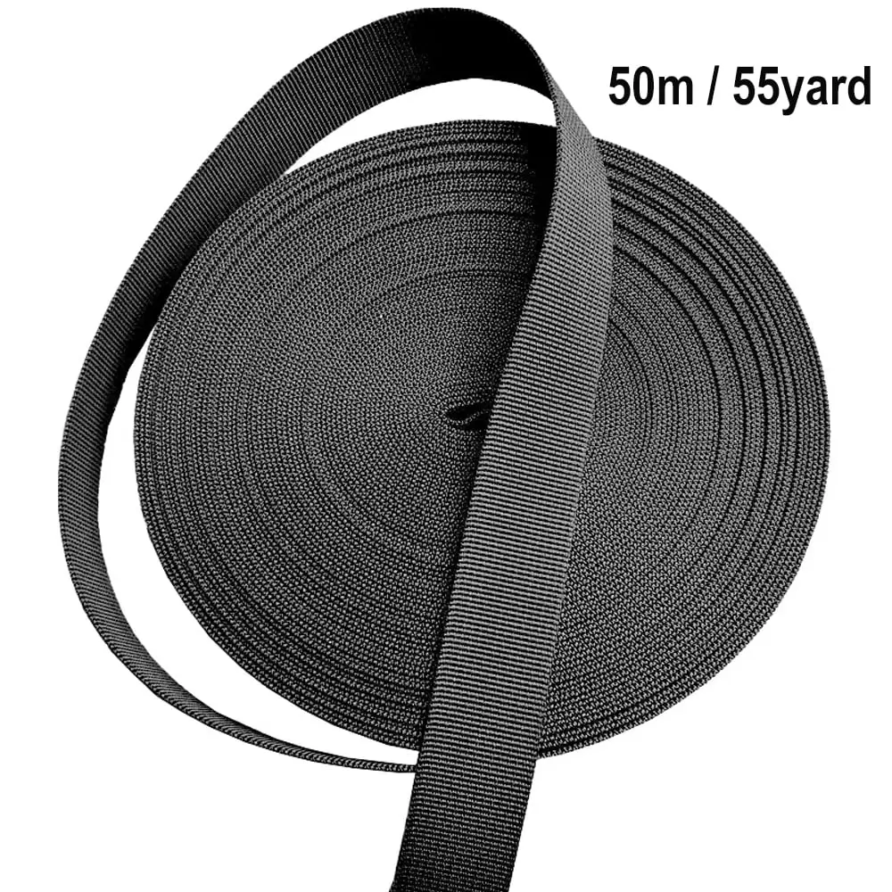 Ibeedow 55 Yards Webbing Strap Luggage Straps. 1 Wide Heavy Duty Black Webbing Strapping for Outdoor DIY Crafts