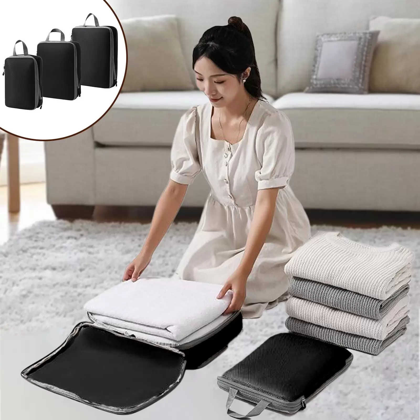 Ikohbadg Travel Compression Packing Cubes - Luggage Organizers for Efficient Travel. Double Capacity Design for Suitcases and Travel Bags