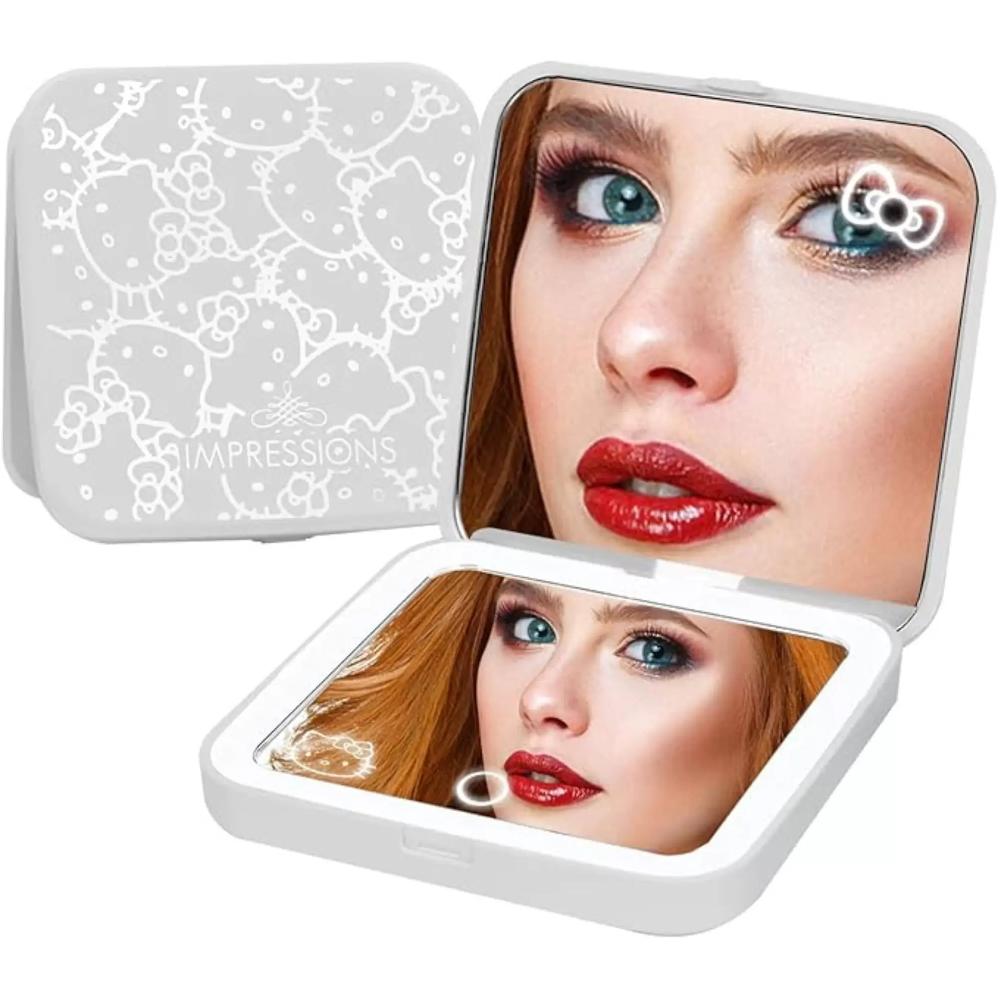 Impressions Vanity Hello Kitty Supercute Compact Mirror with Lights and 2X Magnifying Mirror (White)