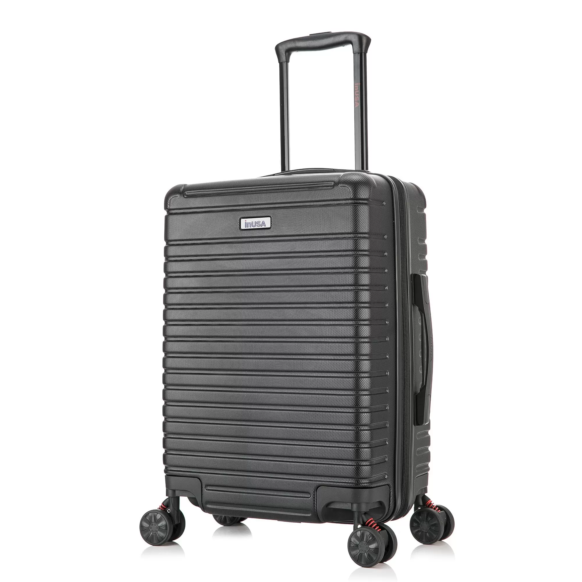 InUSA Deep 20 Hardside Lightweight Luggage with Spinner Wheels. Handle Studs. Trolley. Black