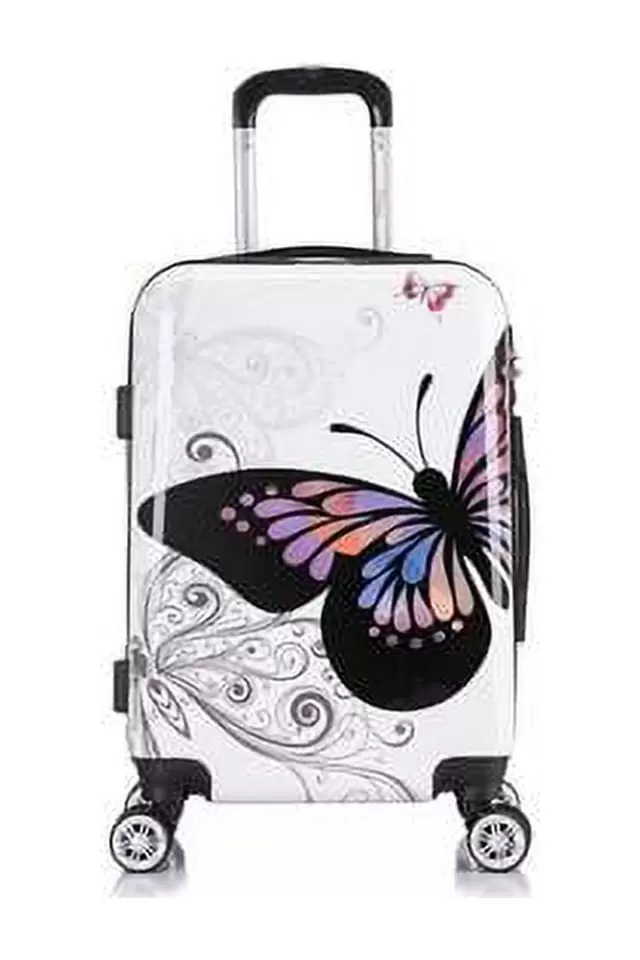 InUSA Print 20 Hardside Checked Luggage with Spinner Wheels. Handle and Trolley. Butterfly