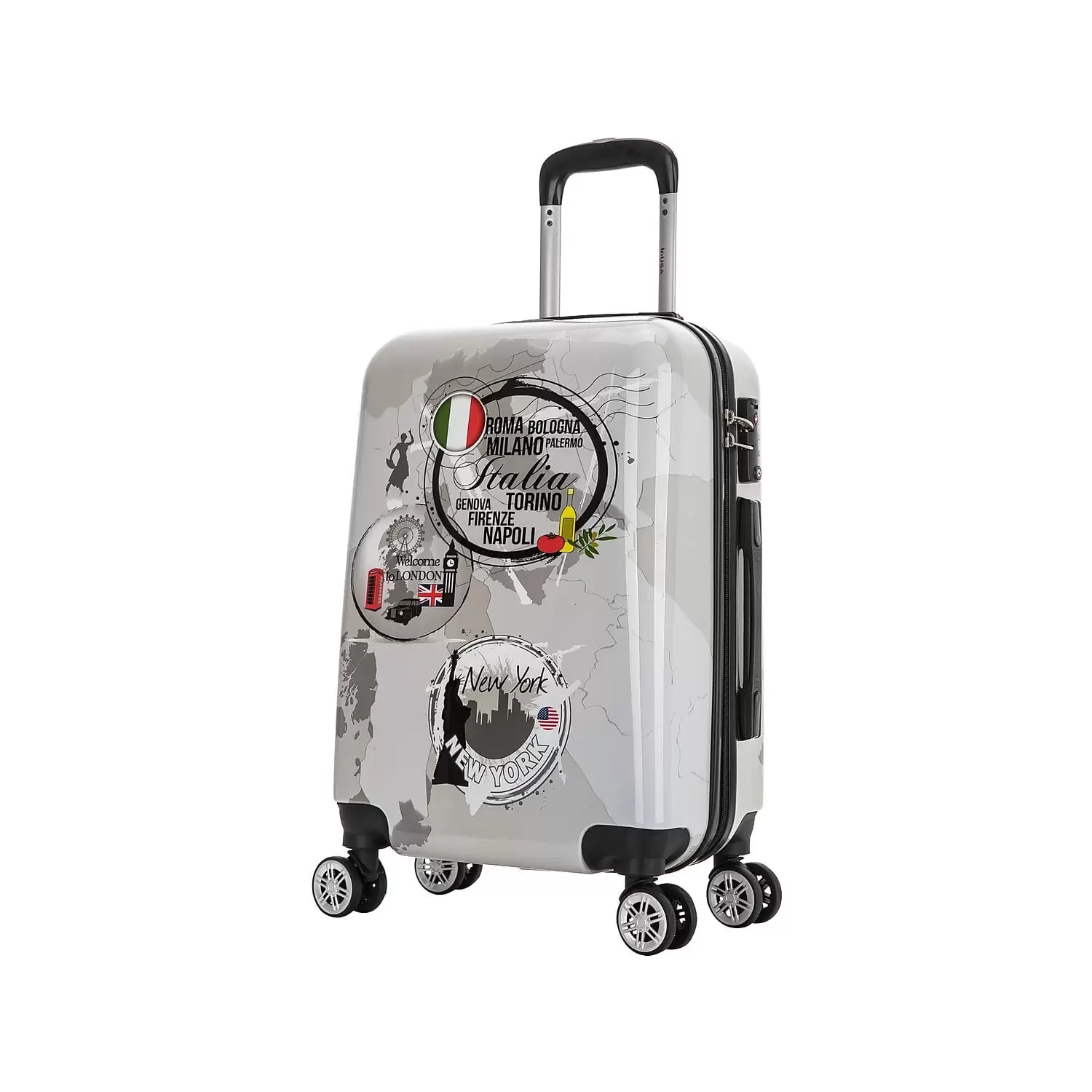 InUSA Print 20 Hardside Checked Luggage with Spinner Wheels. Handle and Trolley. World