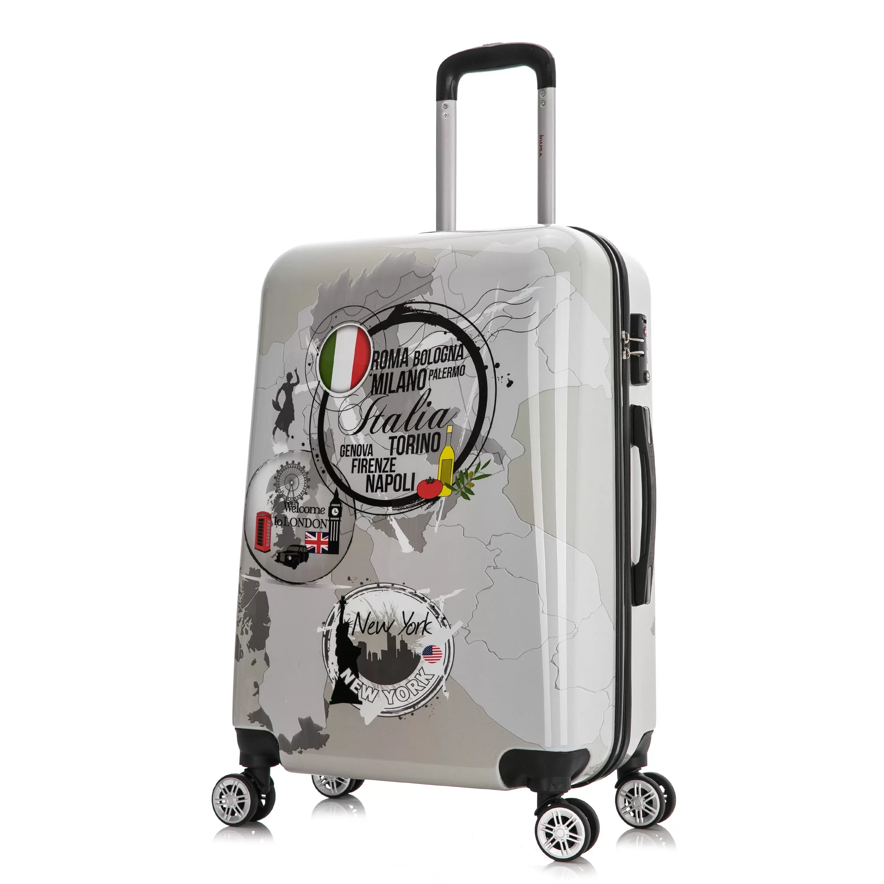 InUSA Print 24 Hardside Checked Luggage with Spinner Wheels. Handle and Trolley. World