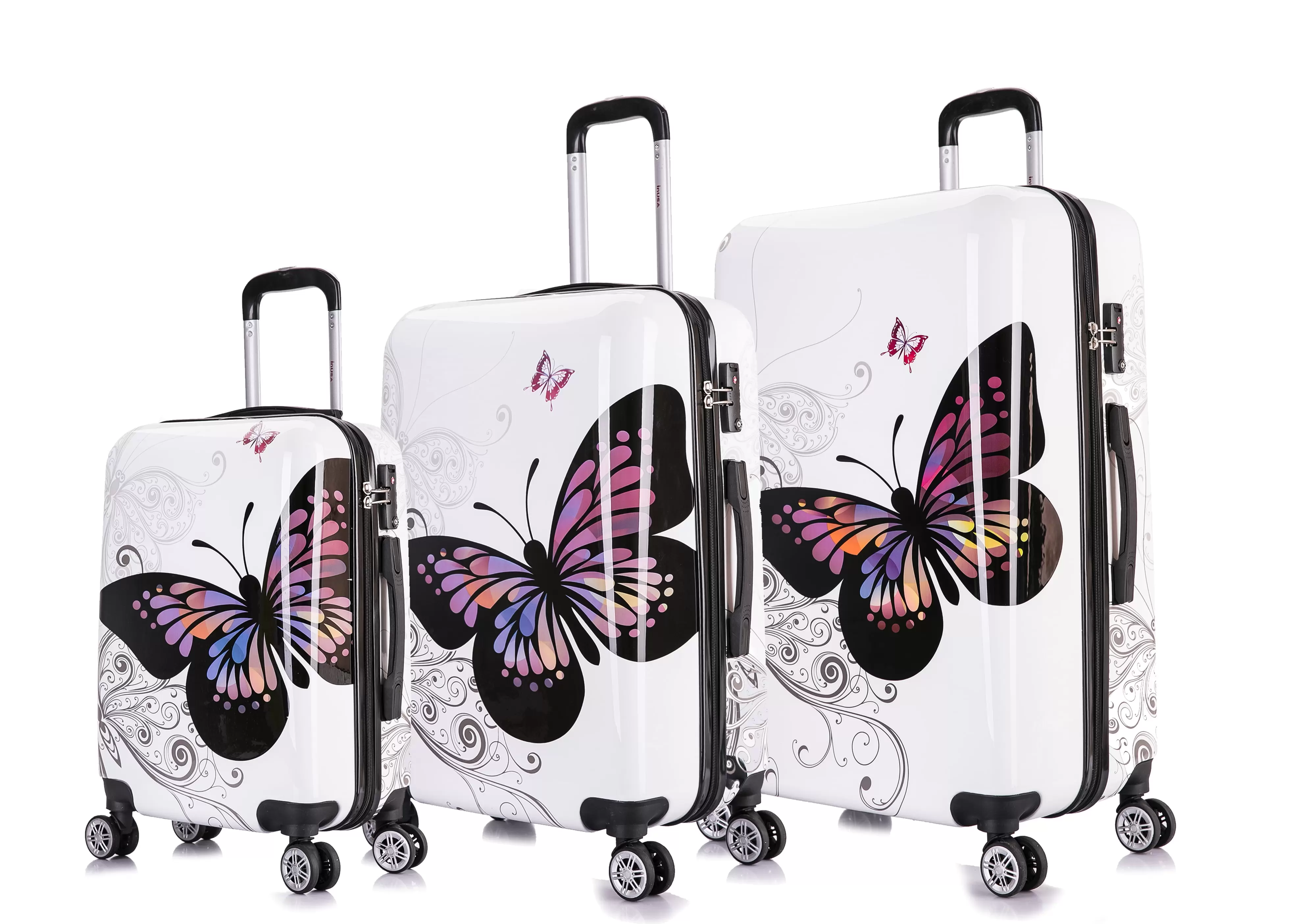 InUSA Print 3-Piece Hardside Luggage Sets with Spinner Wheels. Handle. Trolley. (20/24/28). Butterfly