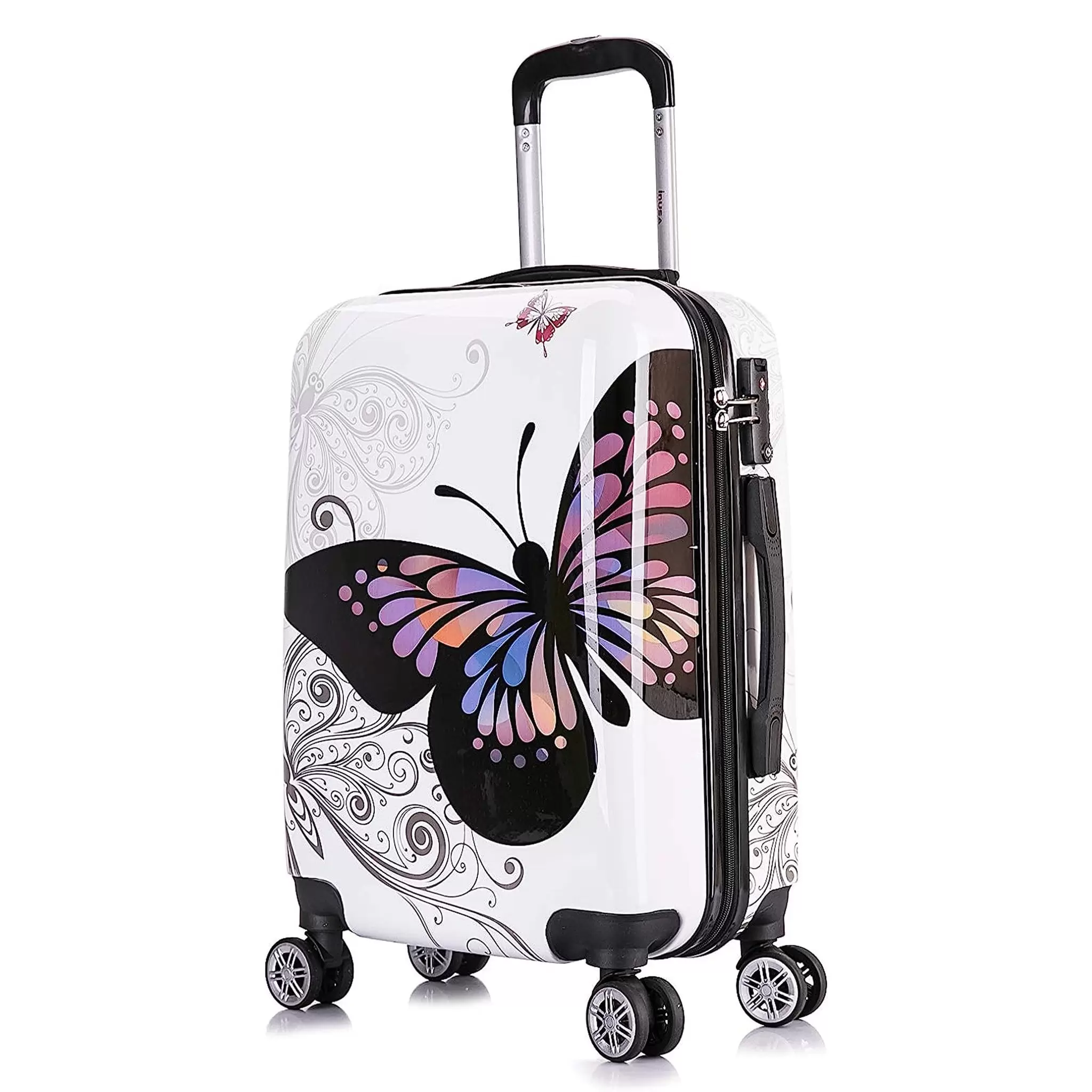 InUSA Prints 24 Hardside Checked Luggage with Spinner Wheels. Handle and Trolley. Butterfly