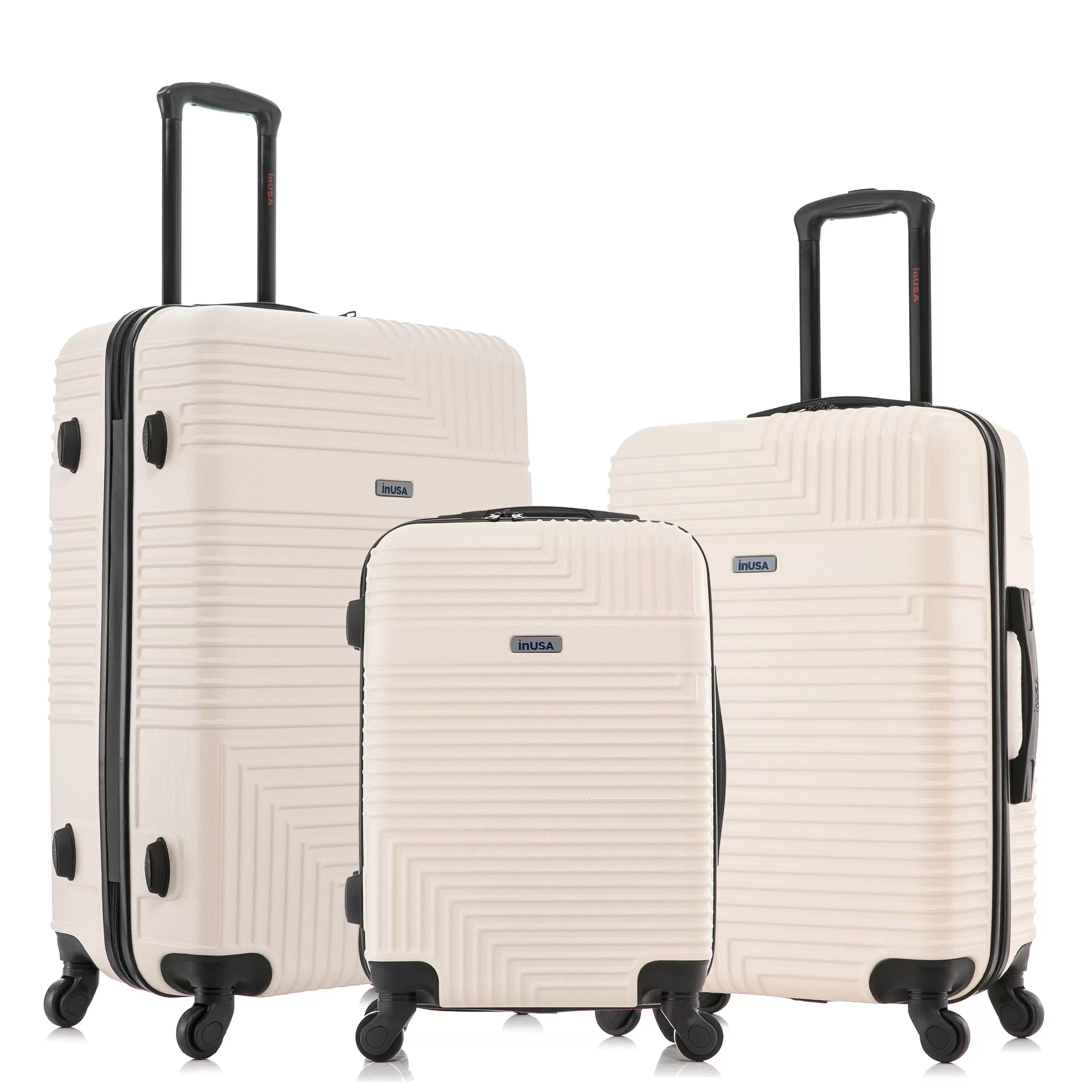 InUSA Resilience 3-Piece Hardside Luggage Sets with Spinner Wheels. Handle. Trolley. (20/24/28). Sand