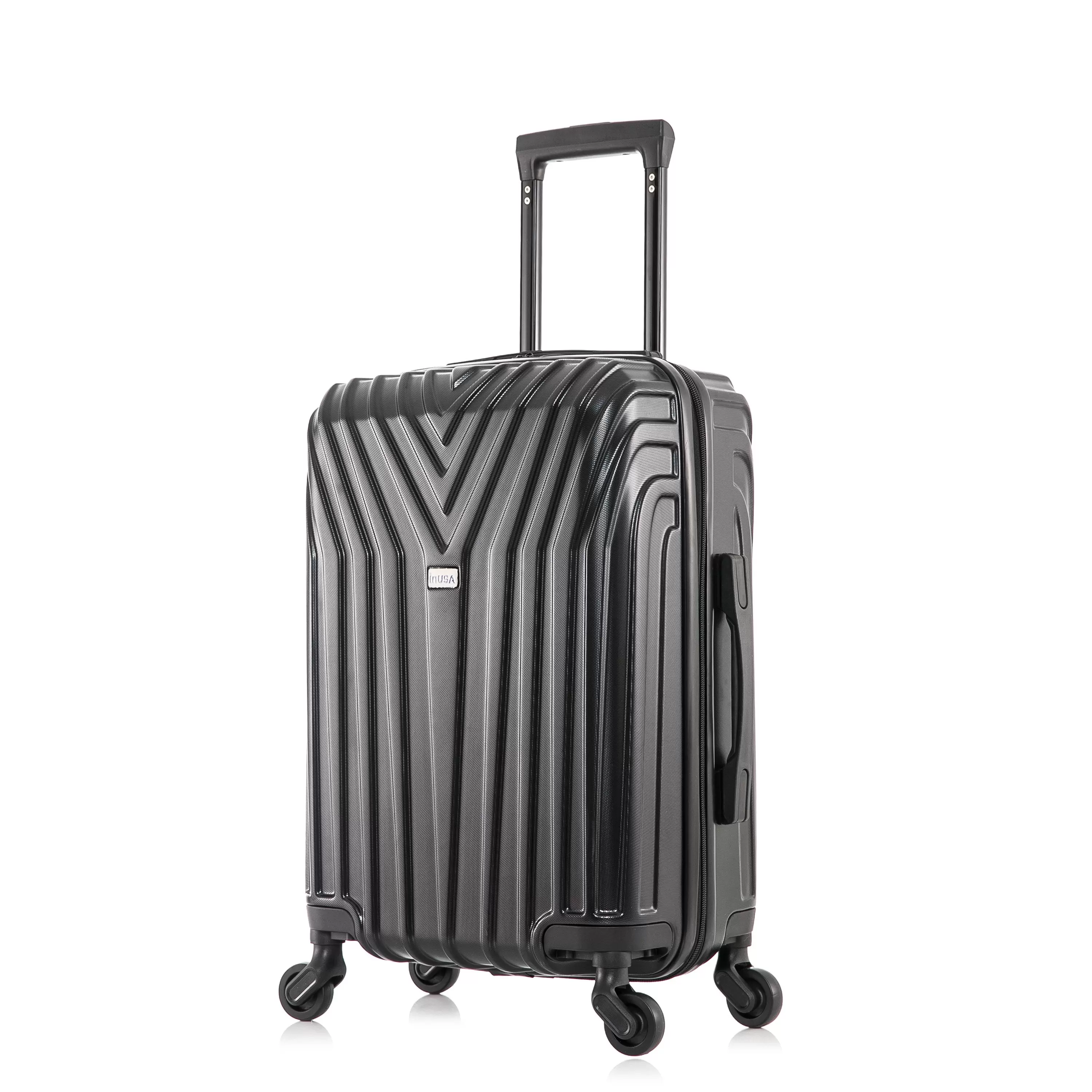 InUSA Vasty 20 Hardside Lightweight Luggage with Spinner Wheels. Handle. and Trolley. Black