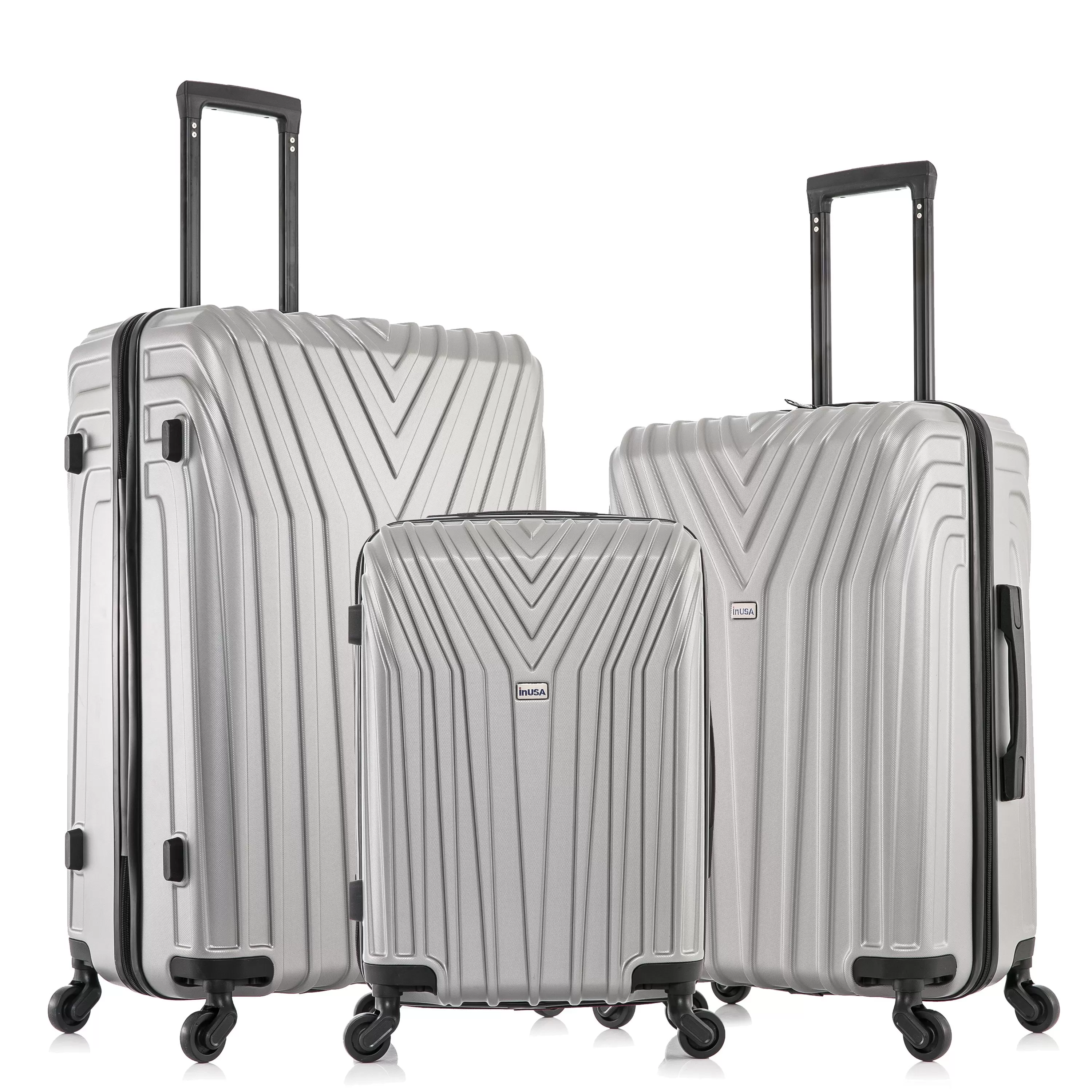 InUSA Vasty 3-Piece Hardside Luggage Sets with Spinner Wheels. Handle. and Trolley. (20/24/28). Gray