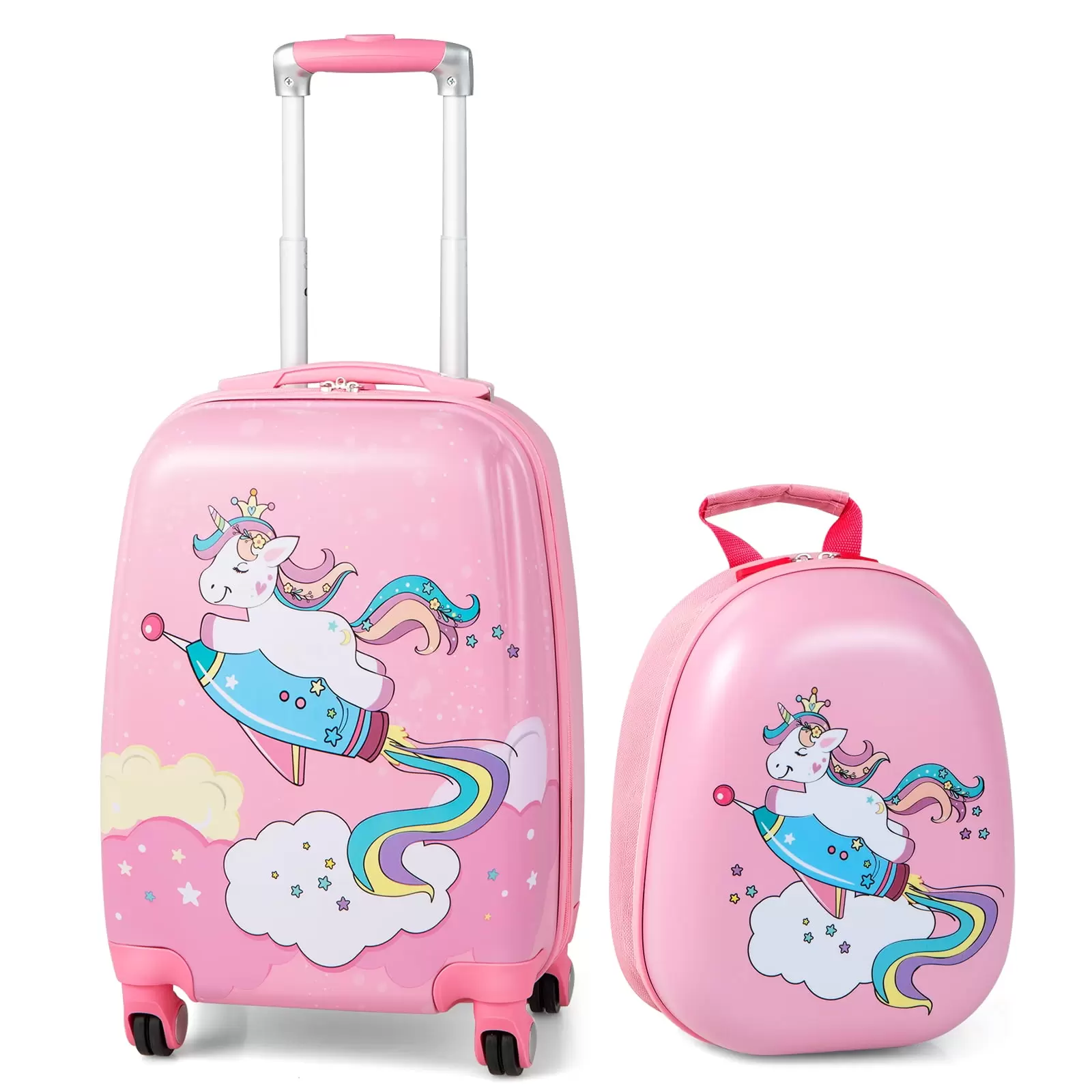 Infans 2PC Kids Carry On Luggage Set 12 Backpack and 18 Rolling Suitcase for Travel