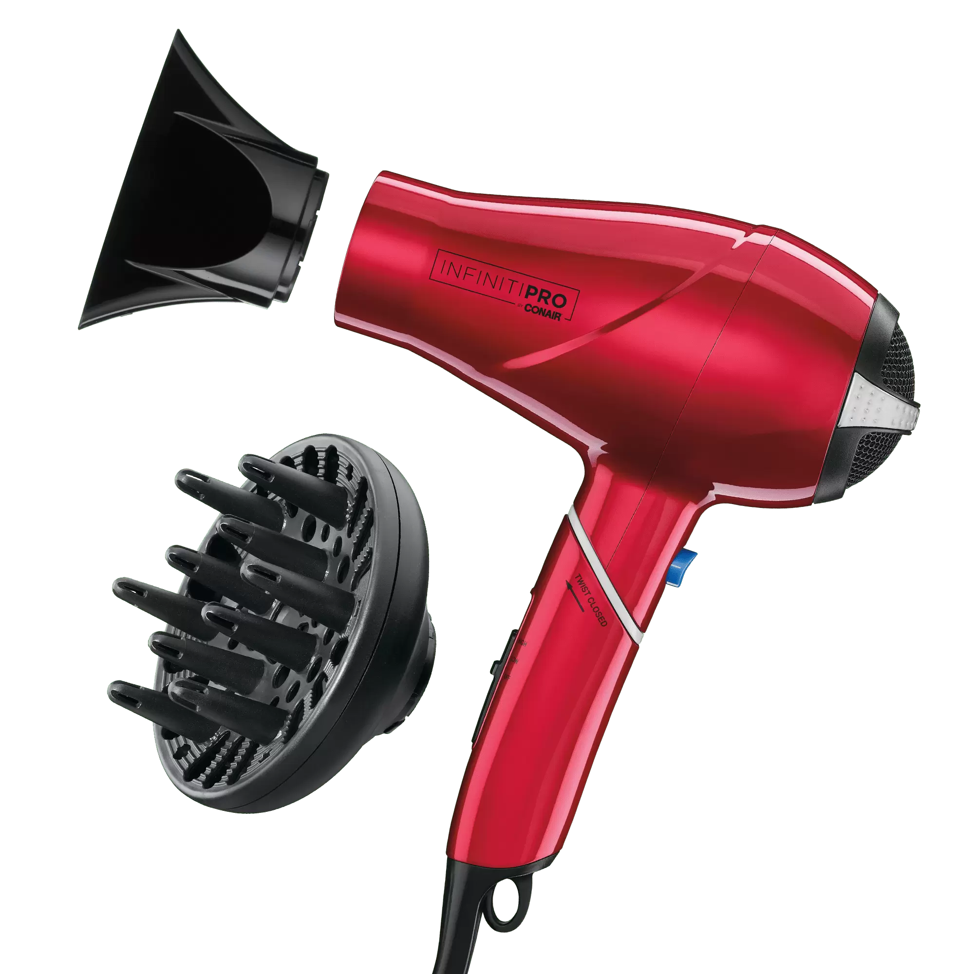 InfinitiPRO by Conair Travel Size Compact with Folding Handle Professional Ionic Hair Dryer. 1875 Watts. Red