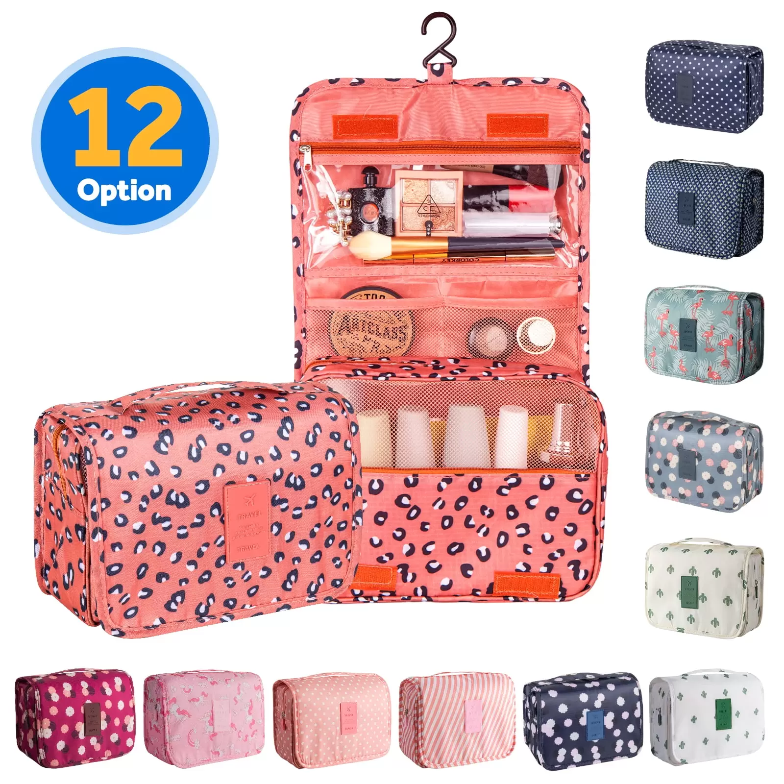 InnOrca Portable Travel Toiletry Bag Travel Home Organizer Carry Cosmetic Makeup Bag. Wash Organizer Storage Handbag Pouch Bag. Pink & Leopard