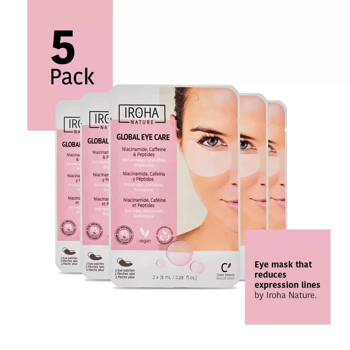 Iroha Nature - Eye Mask. Reduces Wrinkles. Baggy Eyes and Puffiness - Pack of 5 Pieces