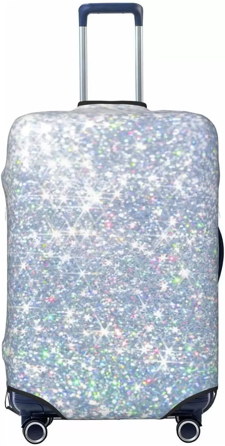 JAYUN Travel Luggage Cover. Twinkly Pearl Shine Star-Shaped Silver Diamond Double-Sided Printedanti-Scratch Suitcase Protector Bag.Dust-Proof And Waterproof Baggage Covers For Kid And Adult Large