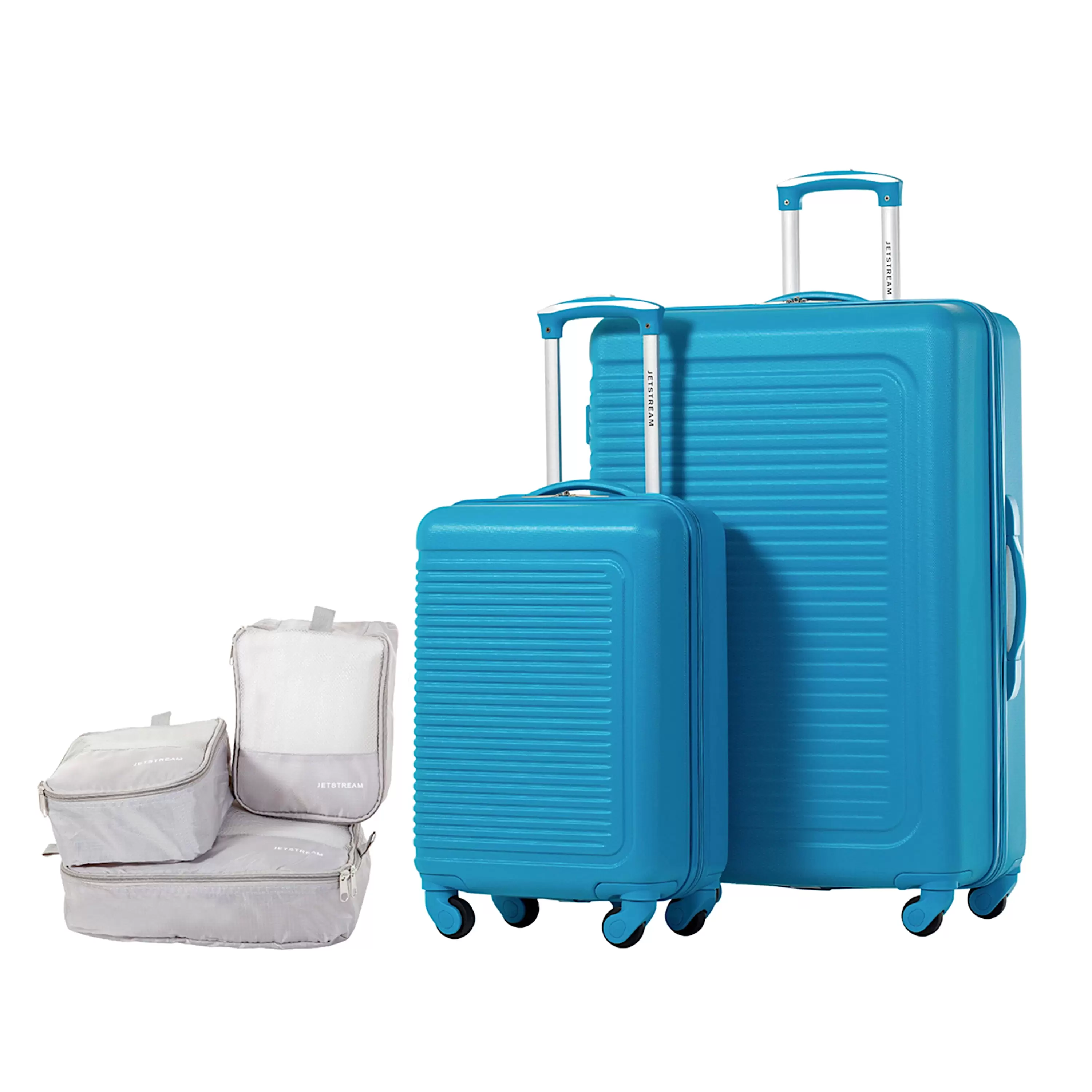 JETSTREAM 5pc Hardside Rolling Spinner Upright Set. 20 28 Luggage Duo. 3pc Packing Cubes. Blue