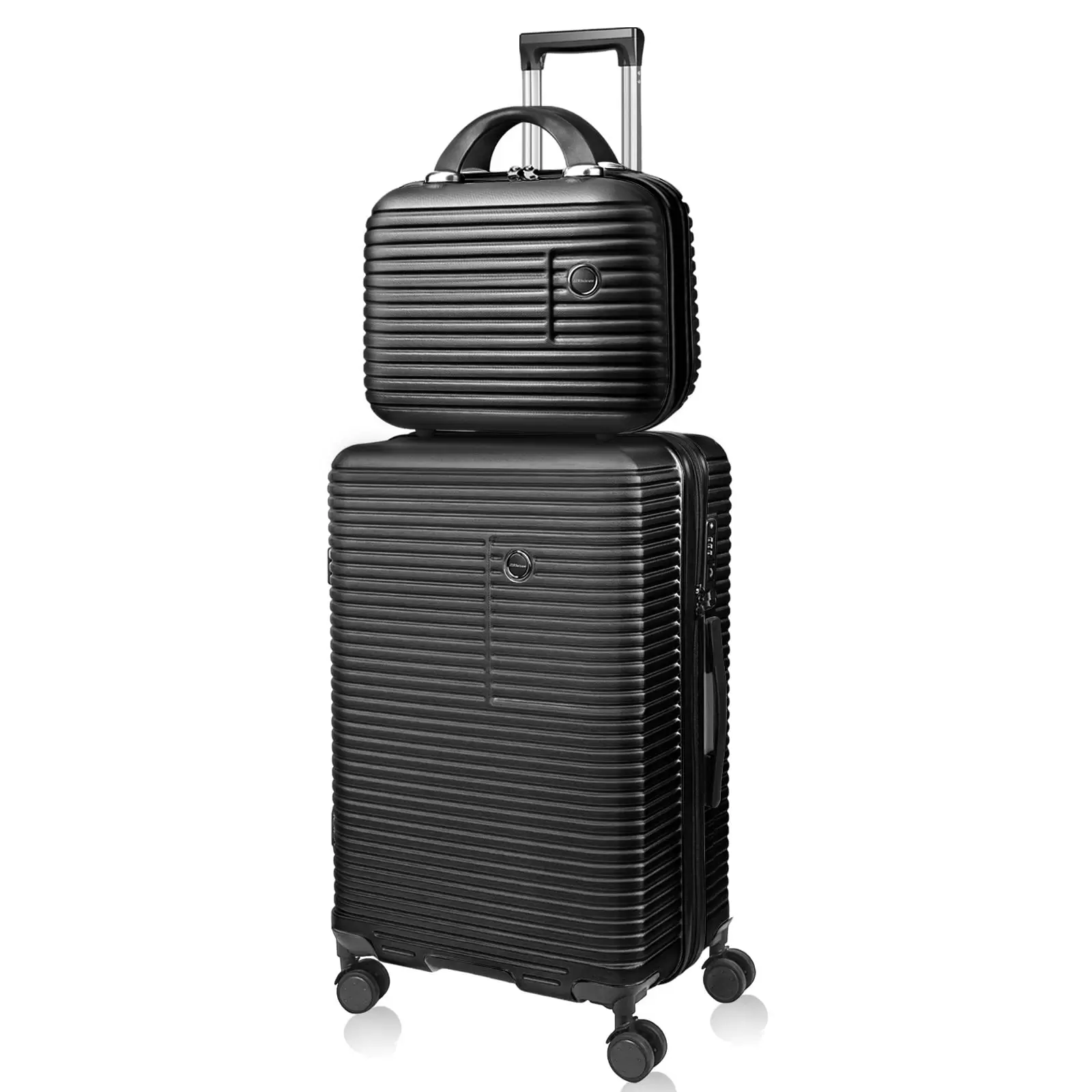 JZRTravel 2 Piece luggage set 14inch Cosmetic Case Carry On Luggage 20inch Hardshell Suitcase Set with Removable Spinner Wheels TSA lock-Black