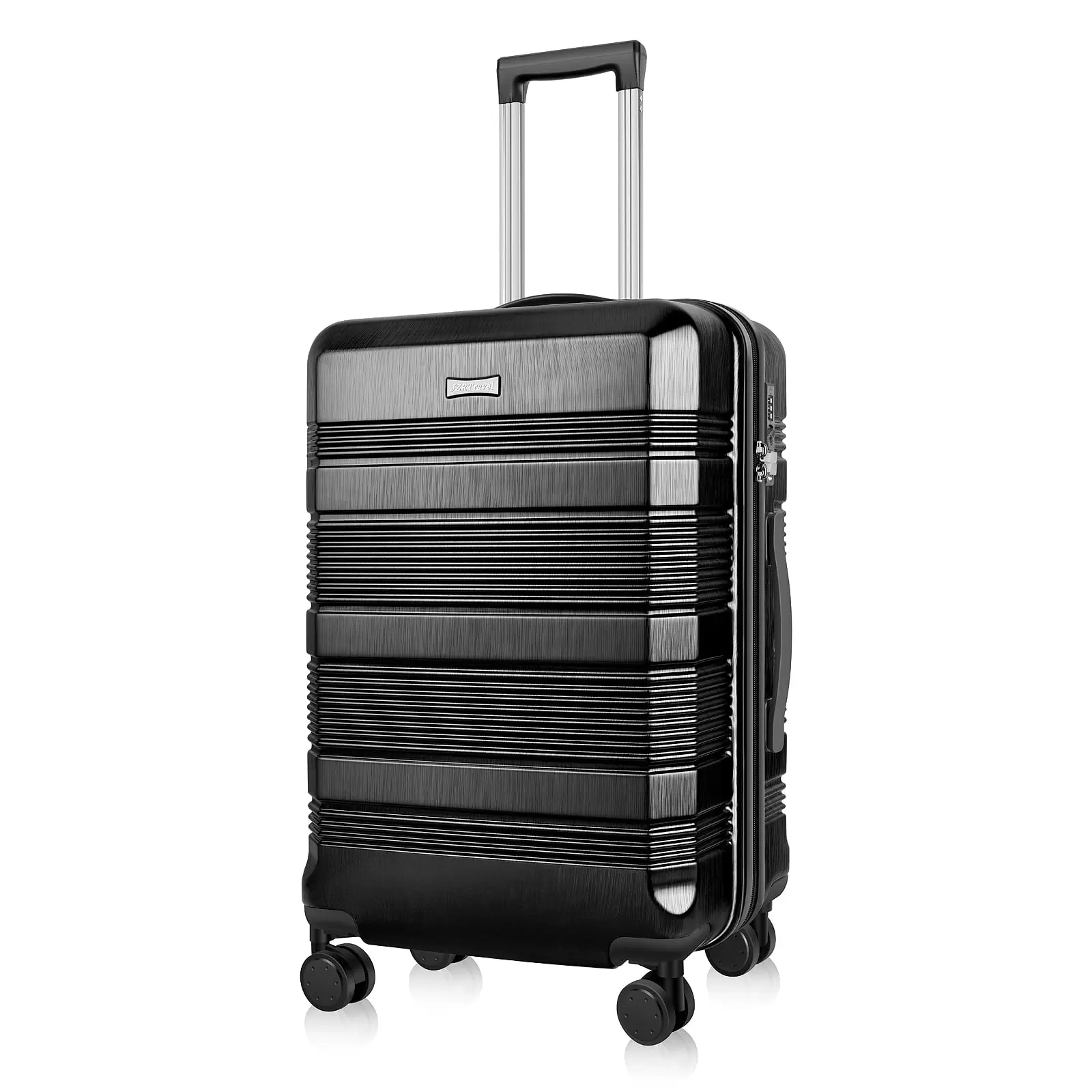 JZRTravel 24 Inch Checked Luggage Hardshell PC+ABS Suitcase Trolley Case with Removable Spinner Wheels Built-in TSA Lock. Black