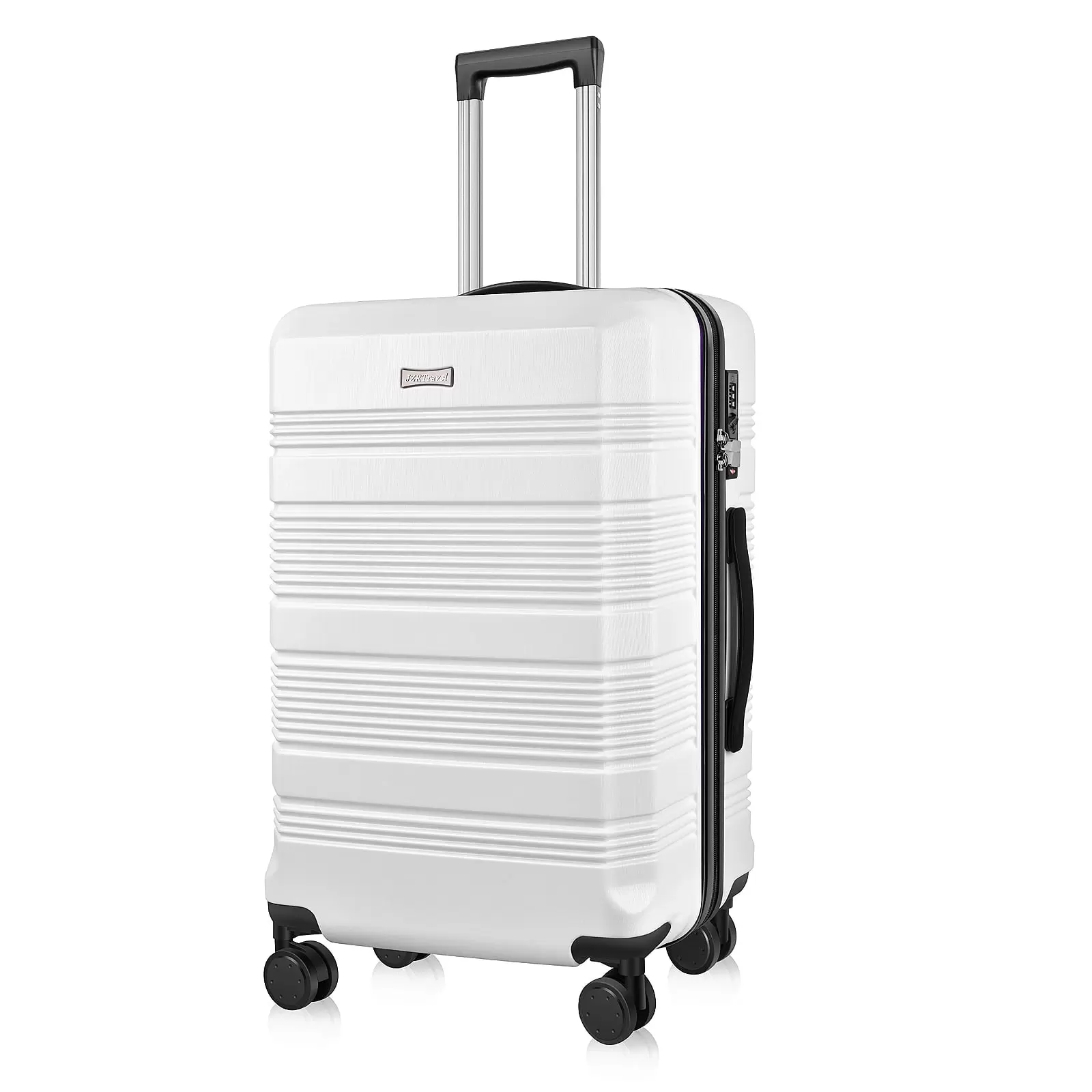 JZRTravel 24 Inch Checked Luggage Hardshell PC+ABS Suitcase Trolley Case with Removable Spinner Wheels Built-in TSA Lock. White