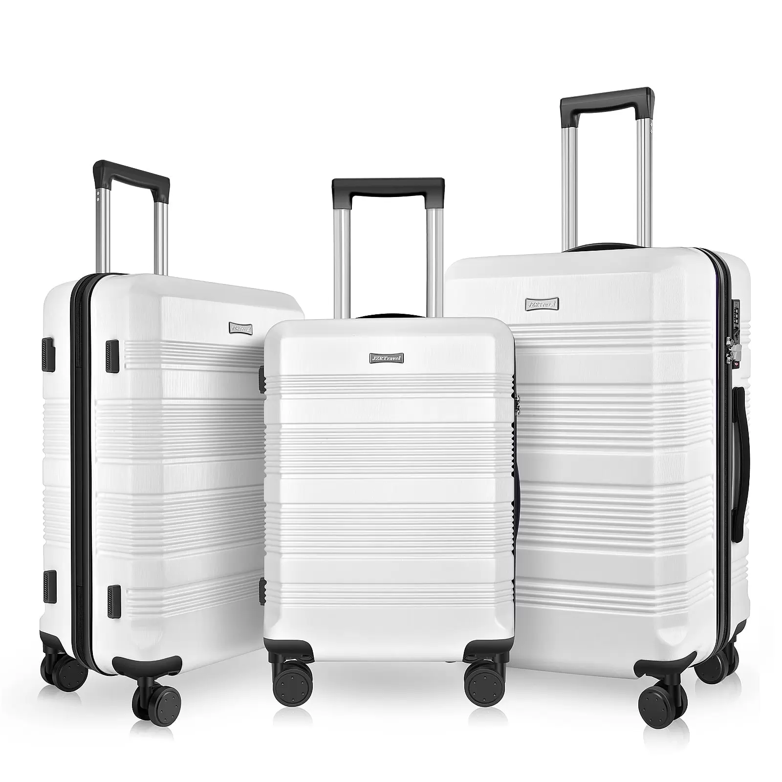 JZRTravel 3 Piece Luggage Sets Hard Shell Suitcase Set ABS+PC Travel Trolley Case with Removable Spinner Wheels for Travel Trips Business 20 24 28-White