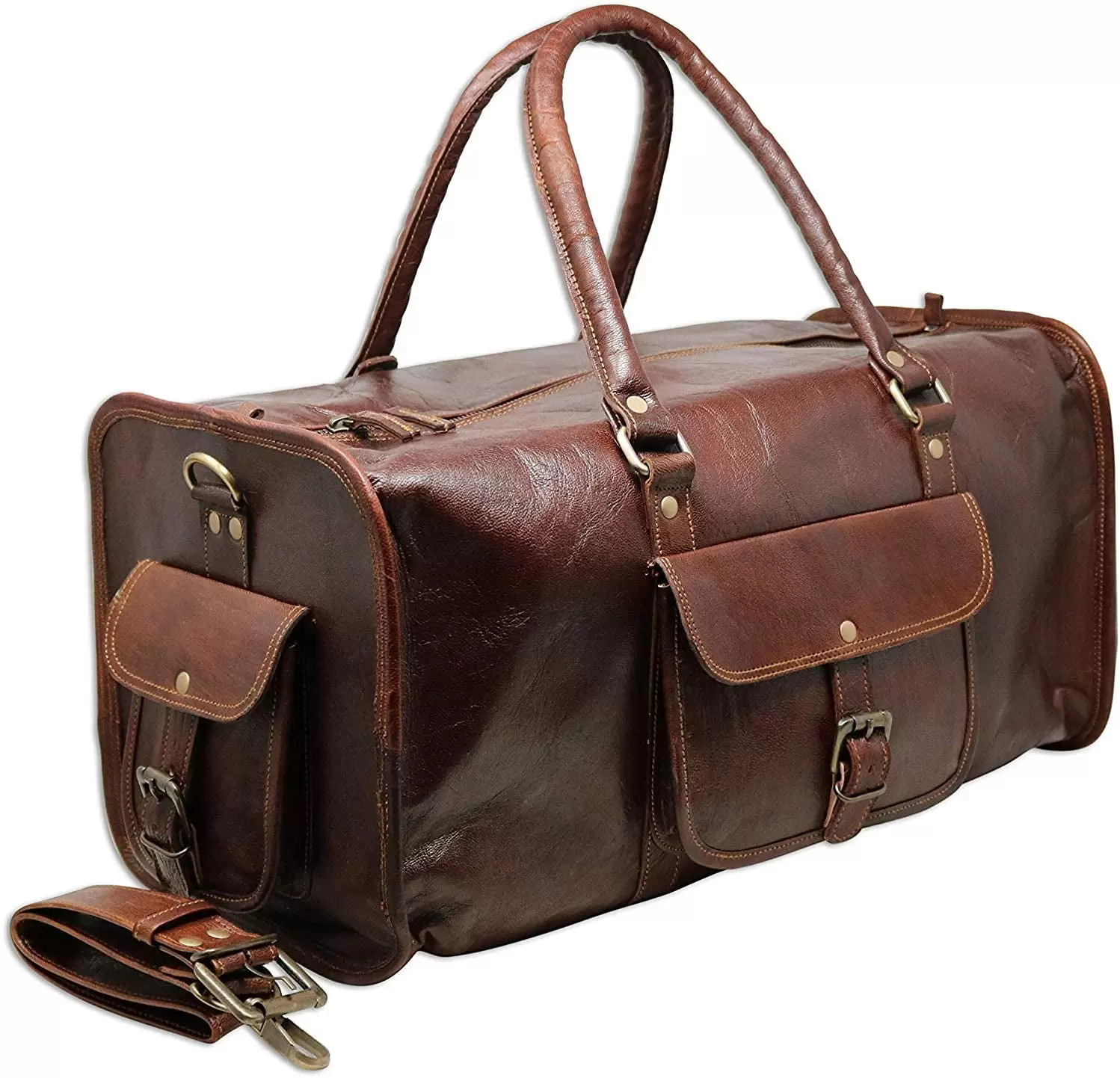 Jaald 24 Brown Leather Duffle Bag Travel Carry-on Overnight Gym Weekender Bag