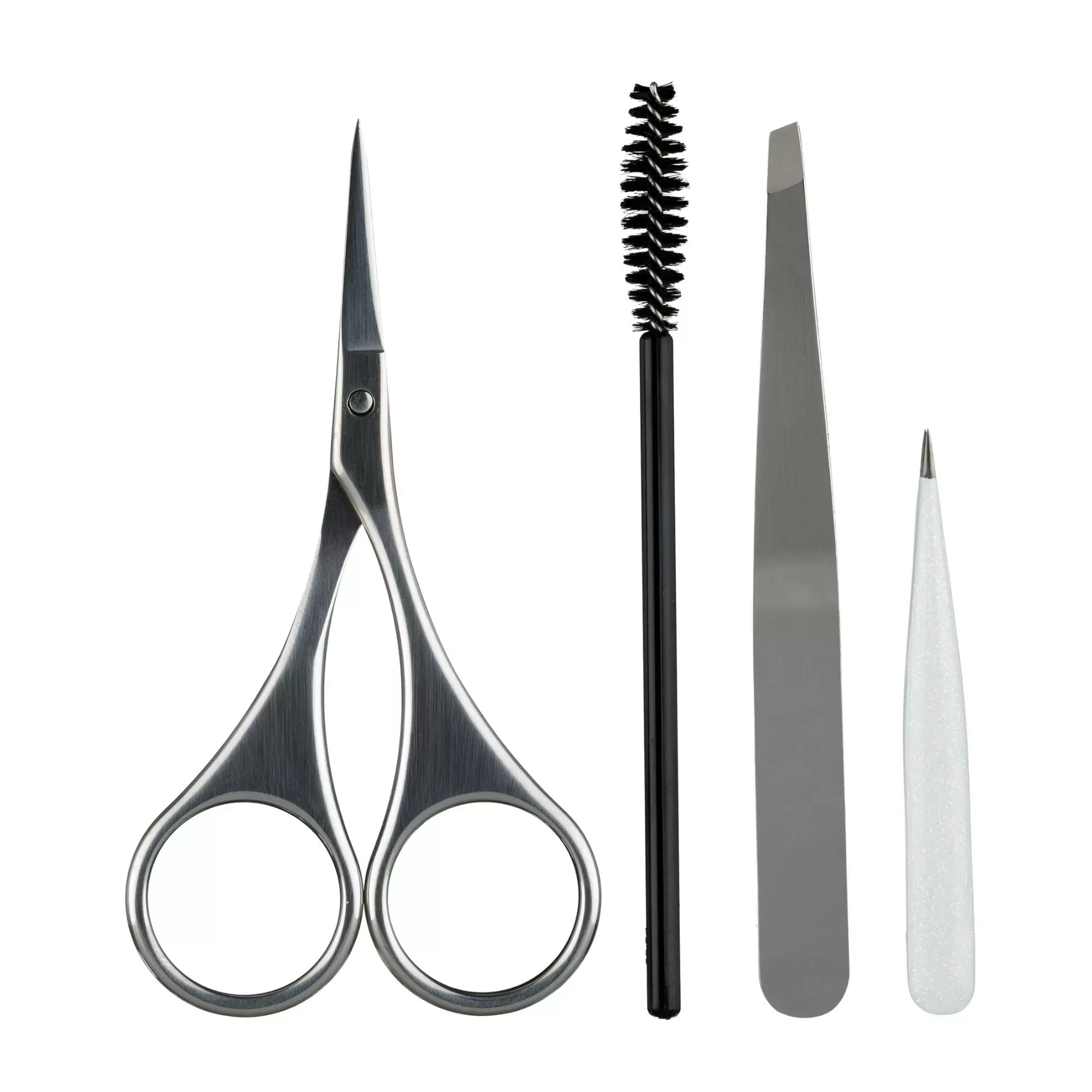 Japonesque Slant Tweezer. Point Tweezer. Scissors. & SpoolieBrow Kit5