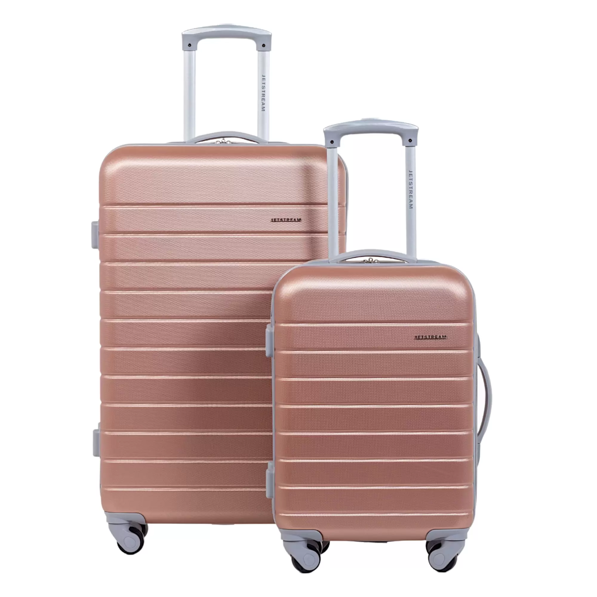 Jetstream 2pc Hardside Rolling Spinner Upright Set. Checked and Carry-on Luggage Duo. Rose Gold