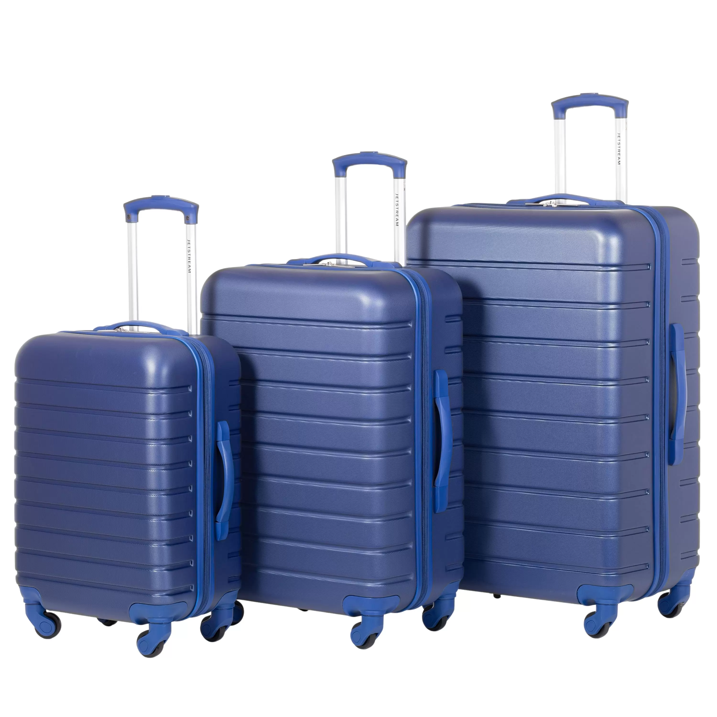 Jetstream 3 piece Set Hardside Spinner Luggage. 20 Carry On. 24 and 28 Checked Luggage Trio. Blue