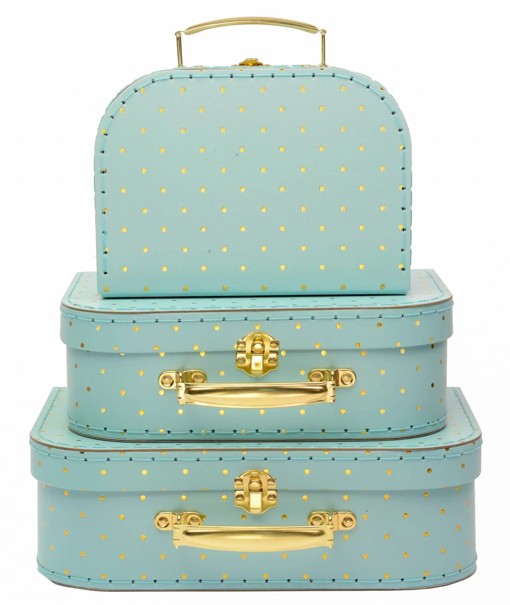 Jewelkeeper Turqoise Gold Paperboard Suitcases. Set of 3