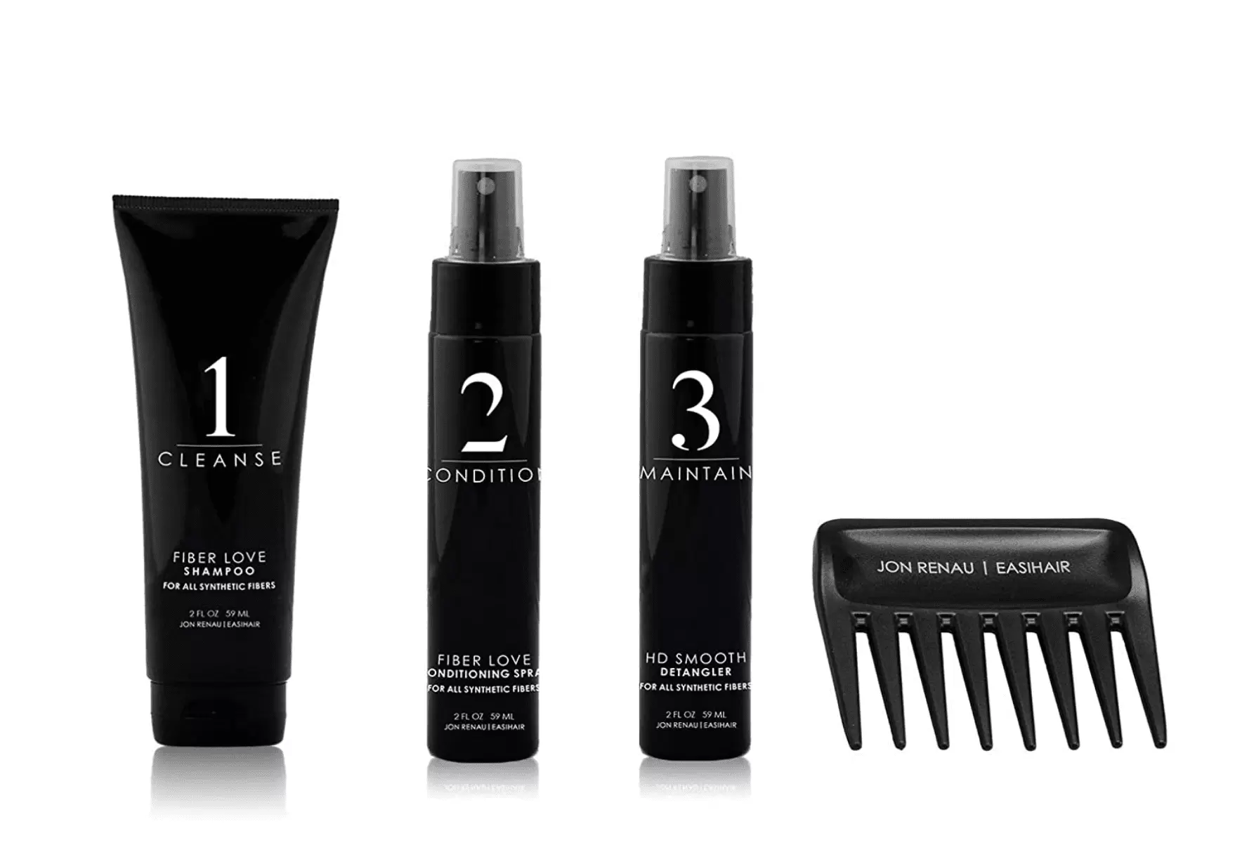 Jon Renau Travel Size Synthetic Hair Care Kits (Shampoo. Conditioner. Detangler and Comb)