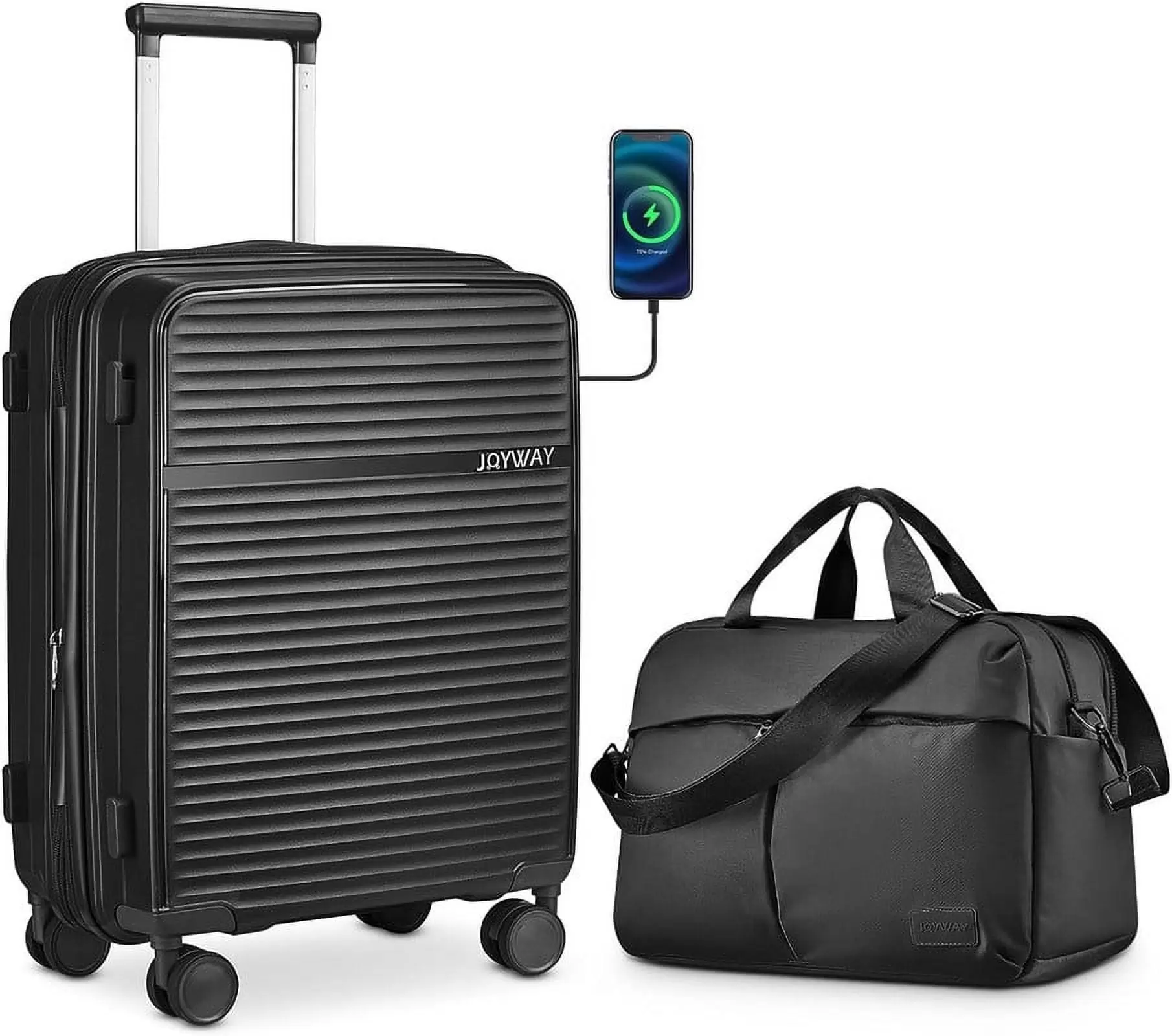 Joyway - 2 Luggage Sets PP Hardside USB Charge Port Spinner Luggage - Expandable Carry-on Luggage 20