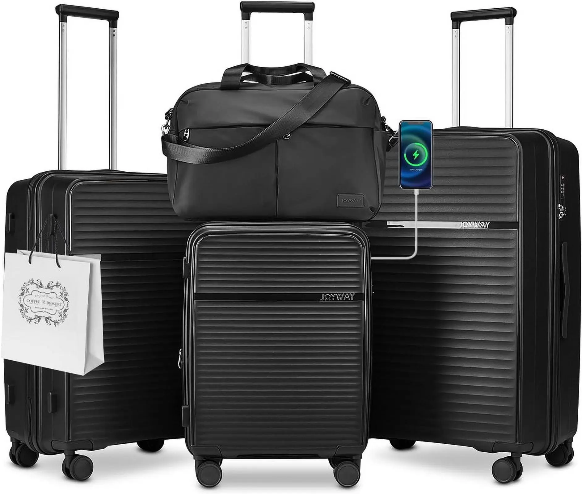 Joyway - 4 Luggage Sets PP Hardside USB Spinner Luggage - Expandable Carry-on Luggage20 24 28)