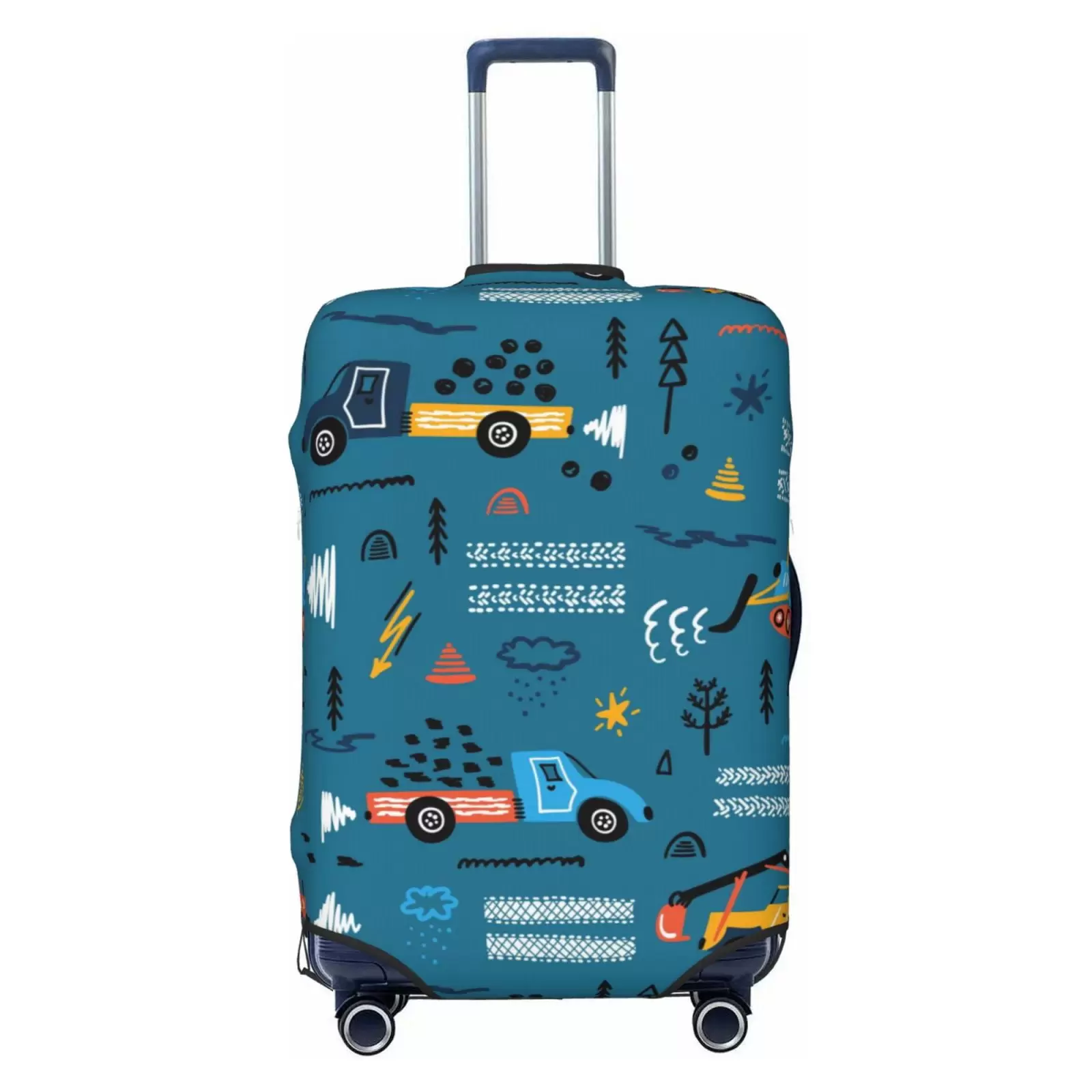 Junzan Construction Trucks Print Washable Luggage Cover - Fashion Suitcase Protector Fits 18-32 Inch Luggage