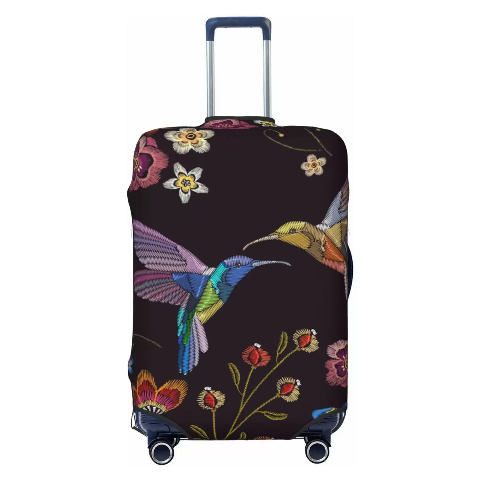 Junzan Humming Bird And Tropical Flowers Embroidery Print Washable Luggage Cover - Fashion Suitcase Protector Fits 18-32 Inch Luggage