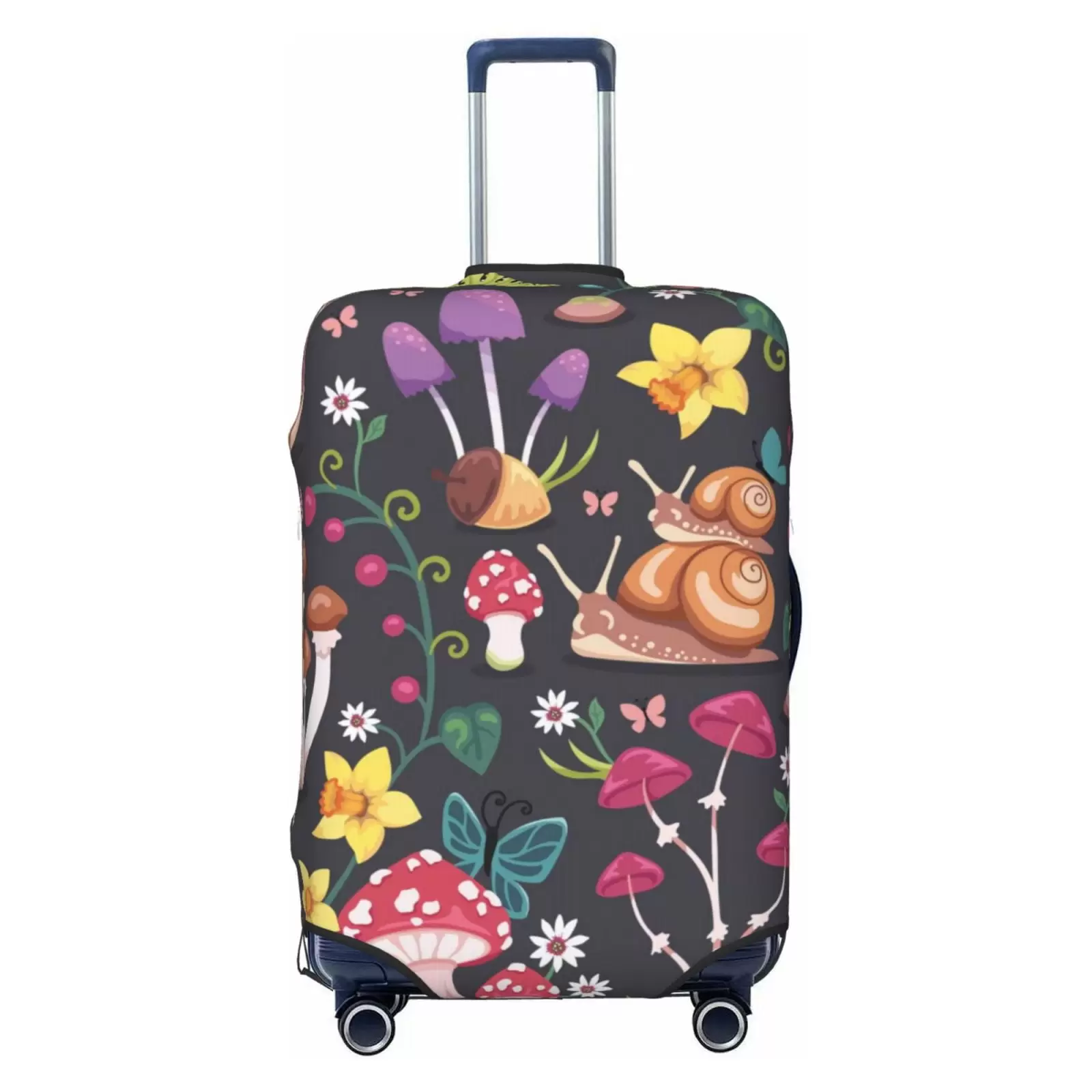 Junzan Mushrooms Snails Butterflies Print Washable Luggage Cover - Fashion Suitcase Protector Fits 18-32 Inch Luggage