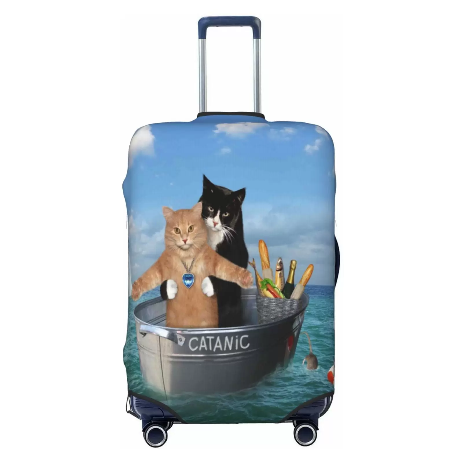 Junzan Two Brave Cats Are Floating On The Sea Iceberg Print Washable Luggage Cover - Fashion Suitcase Protector Fits 18-32 Inch Luggage