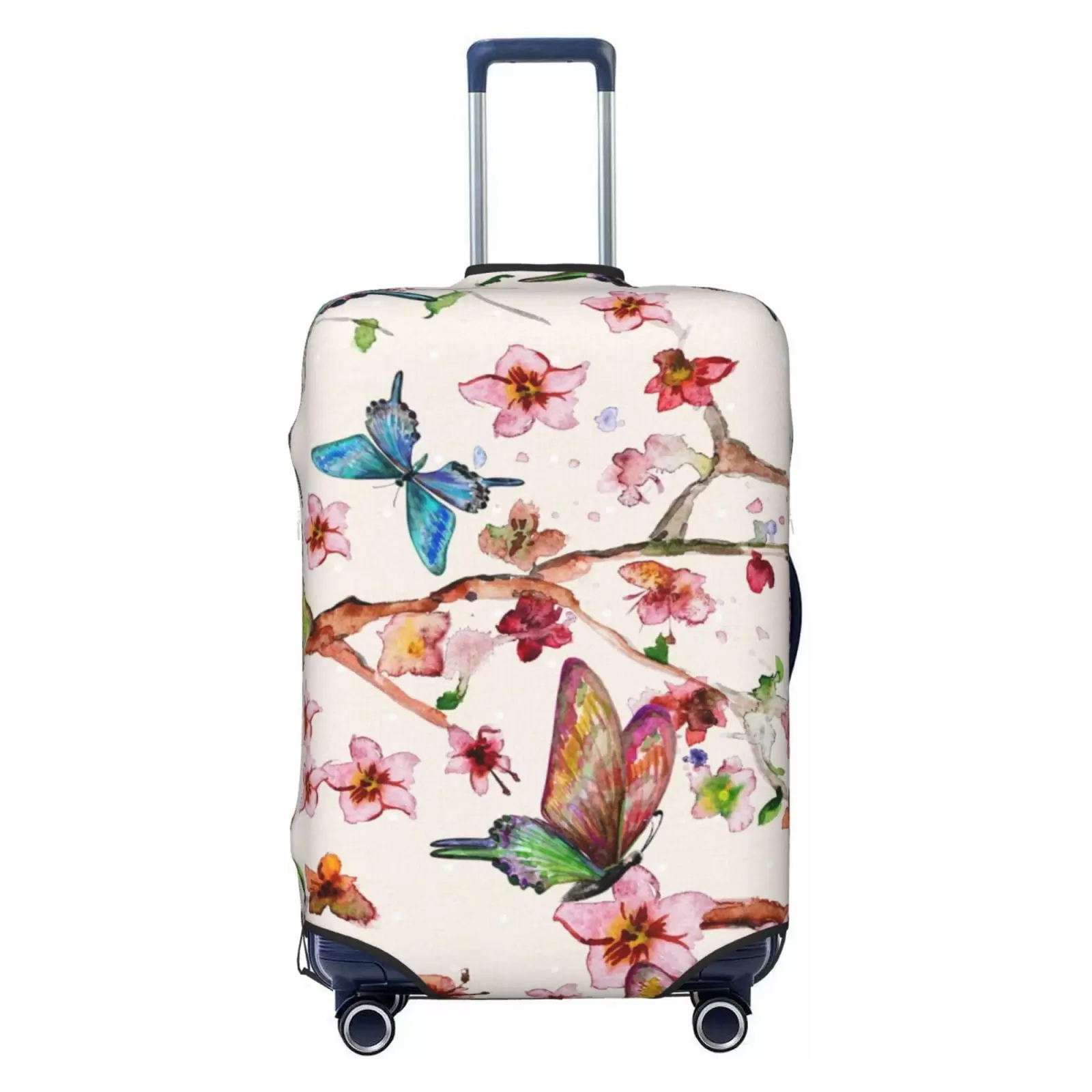 Junzan Watercolor Floral With Butterflies Print Washable Luggage Cover - Fashion Suitcase Protector Fits 18-32 Inch Luggage