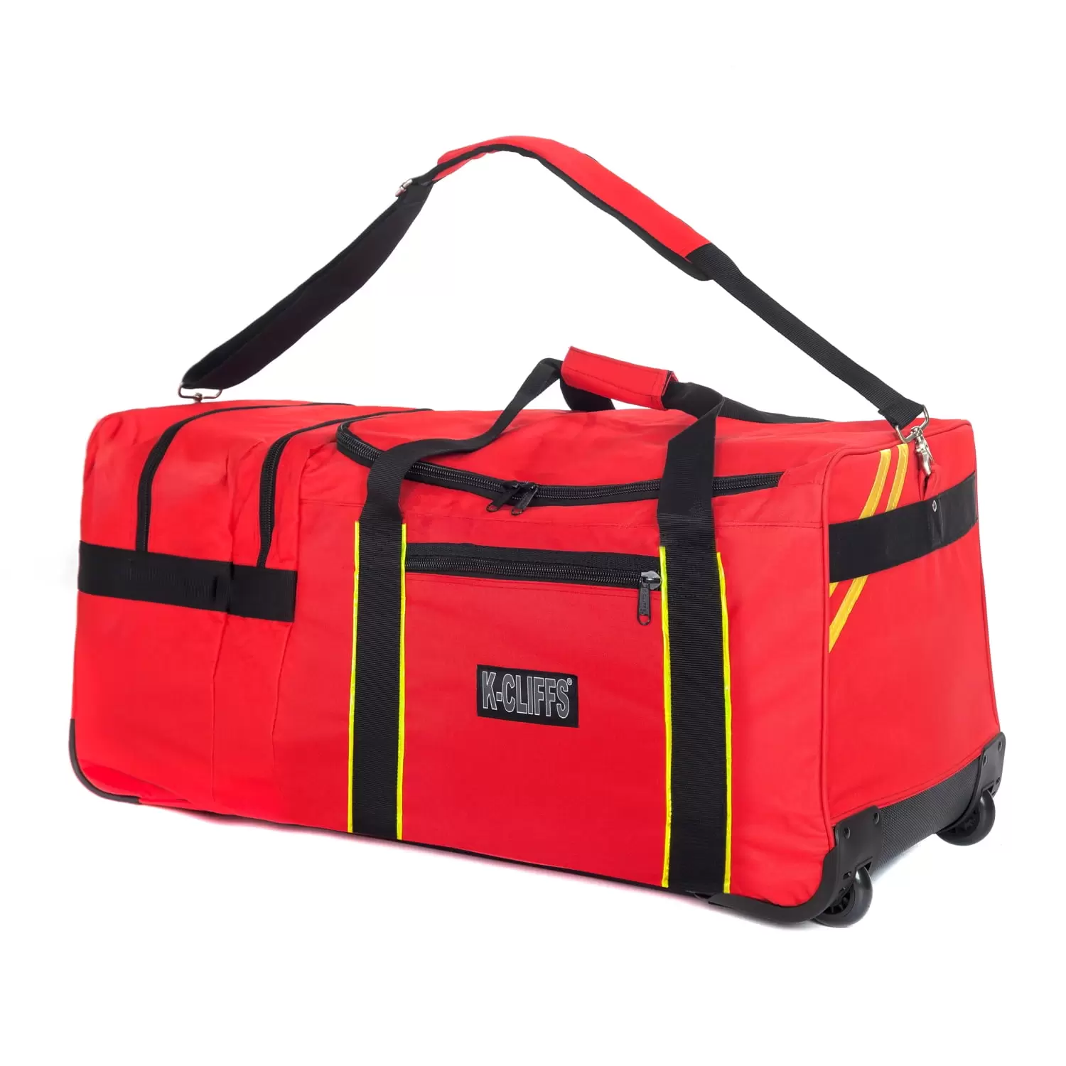 K-Cliffs Fire Fighter Rolling Duffel Heavy Duty EMT Gear Fireman Equipment Bag Wheeled Travel Bags Helmet Pocket Red