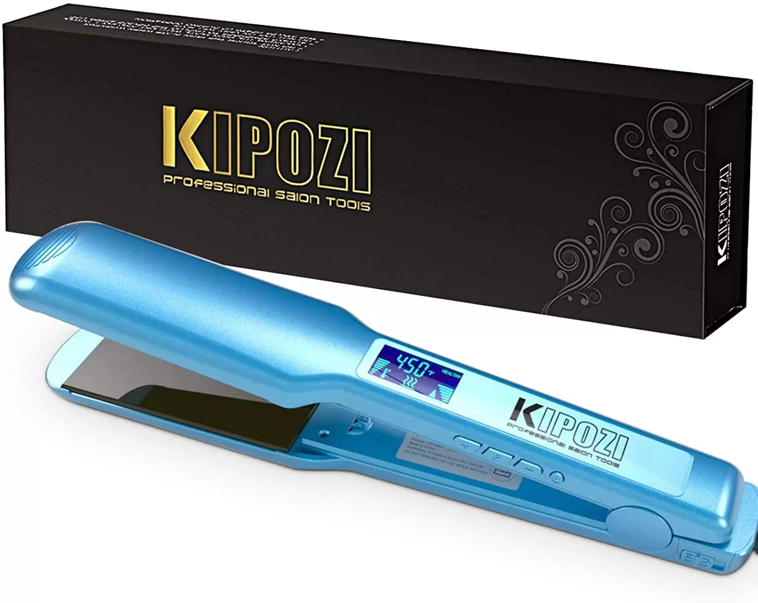 KIPOZI Professional Salon Tools Travel Size 1.75 Wide Titanium Ceramic Flat Iron Hair Straightener. Blue