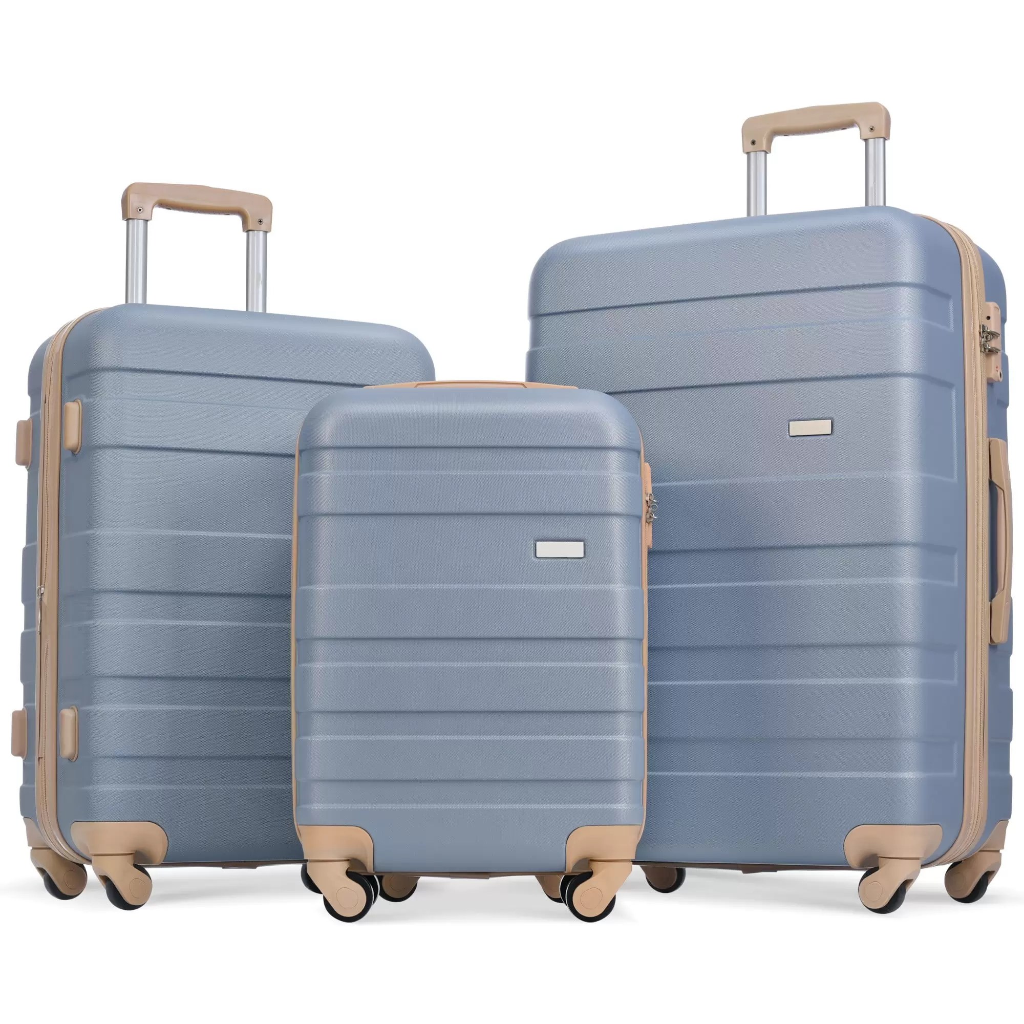 KUUFER 3 Piece Set Suitcase Spinner Hardshell Lightweight TSA Lock. Expandable Carry-on Luggage Set. 20 24 28. Blue-Gray