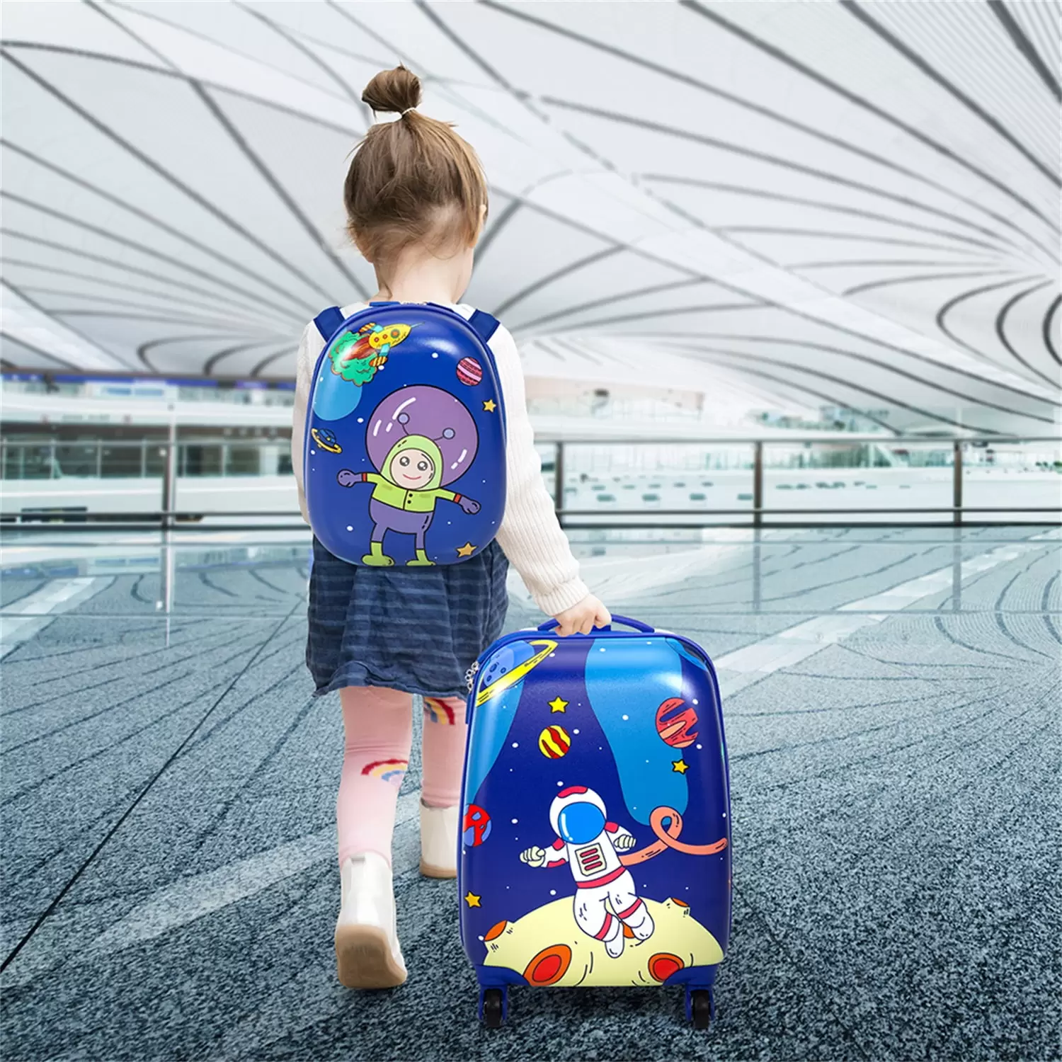 Kadyn 2Pc Luggage & Backpack Set. Kids Suitcase with 4 Spinner Wheels. Blue Kids Luggage Set Suitcase Backpack School Travel Trolley