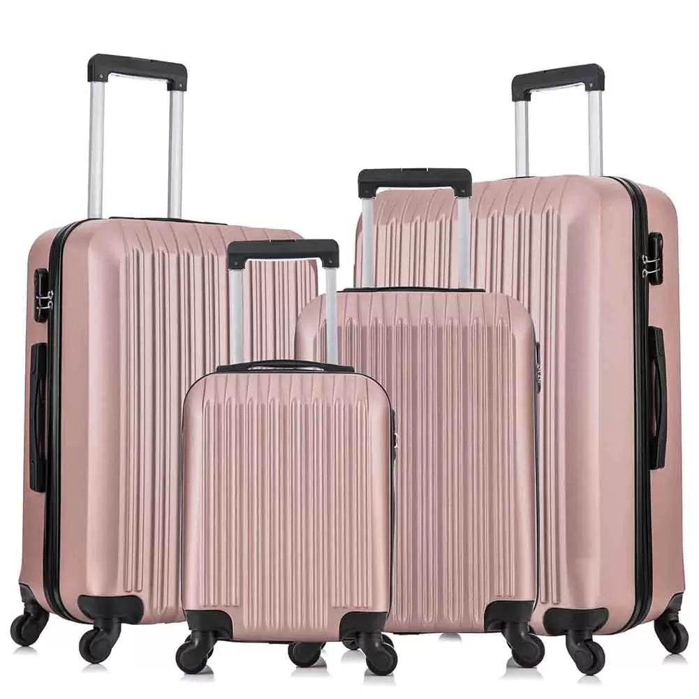 Kadyn Kepooman Luggage Set of 4 Hardside Carry on Suitcase Sets with Spinner Wheels & lock. Portable Lightweight Luggages for Travel. Business.Rose Gold