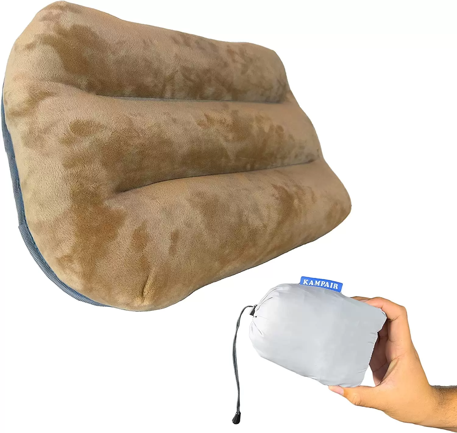 Kampair Portable Camping Inflatable Pillow for Camping. Ultra Lightweight and Compact Erogonomic Travel Air Pillow for Neck Support. Brown