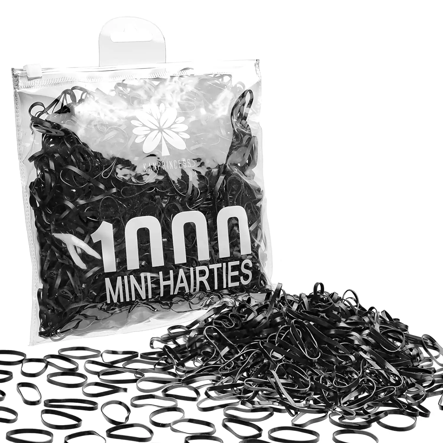 Kanprincess 1000pcs Black Mini Elastic Rubber Bands.Soft Small Hair Ties Bands for Kids Toddlers Girls.Elastic Hair Ties for Hair Styling Braids Hair Accessories.No Damage Baby Hair Ties(Black)