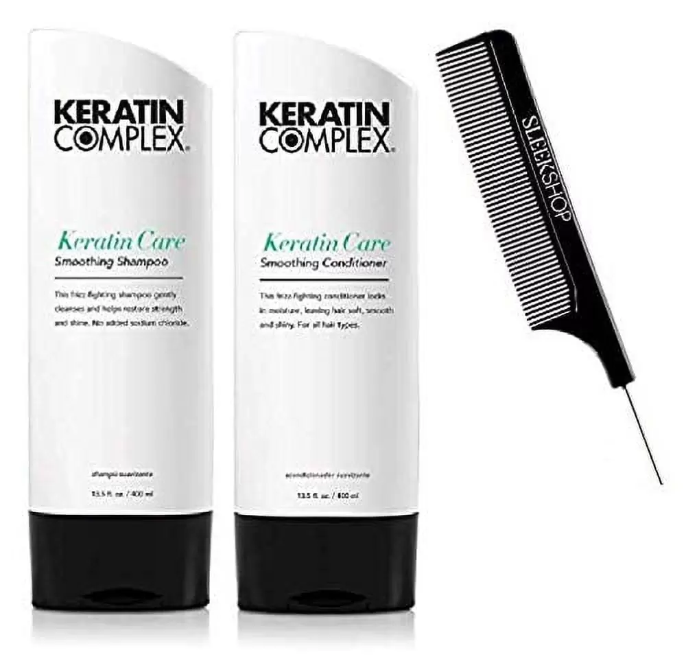 Keratin Complex KERATIN CARE Smoothing Shampoo & Conditioner DUO SET (w/Sleek Comb) Frizz-Fighting. No Added Sodium Chloride (13.5 oz - ORIGINAL DUO KIT)